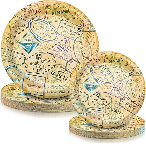 Miniatura 10 de Yungyan 50 platos de papel desechables retro de los años 80 de 9 pulgadas, platos de cena de 7 pulgadas, suministros de decoración de fiesta de