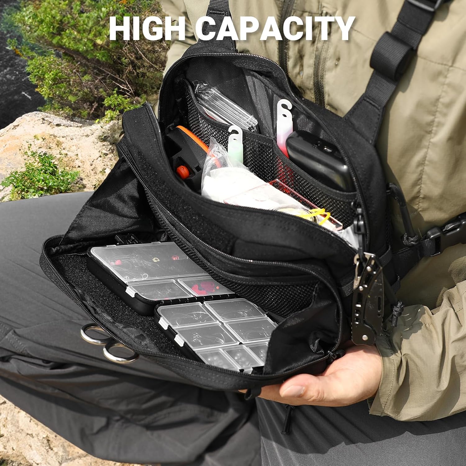 Fishing Chest Pack, Fly Fishing Bag for Men and Women, Tackle and Fly Boxes Storage Pack, Hunting Binocular Pack