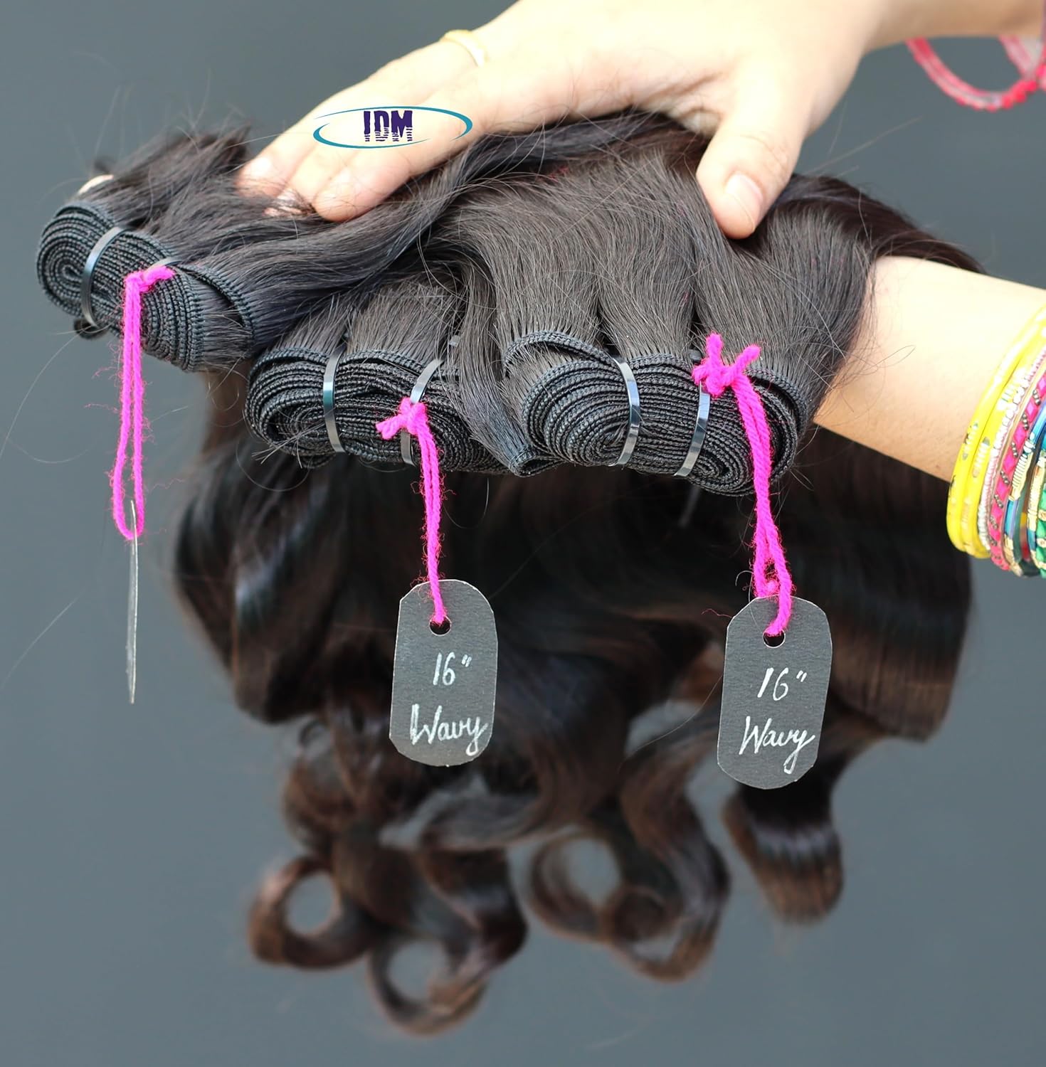 IDM 16" Wavy 3 bundles 100% Natural indian Virgin Raw Hair single donor double weft hair bundles