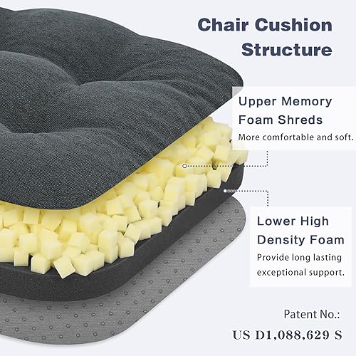 Miniatura 2 de baibu Juego de 8 cojines para silla de comedor, diseño de patente de doble capa, cojines de asiento antideslizantes con lazos, 16.5 x 16.5 x 3.5