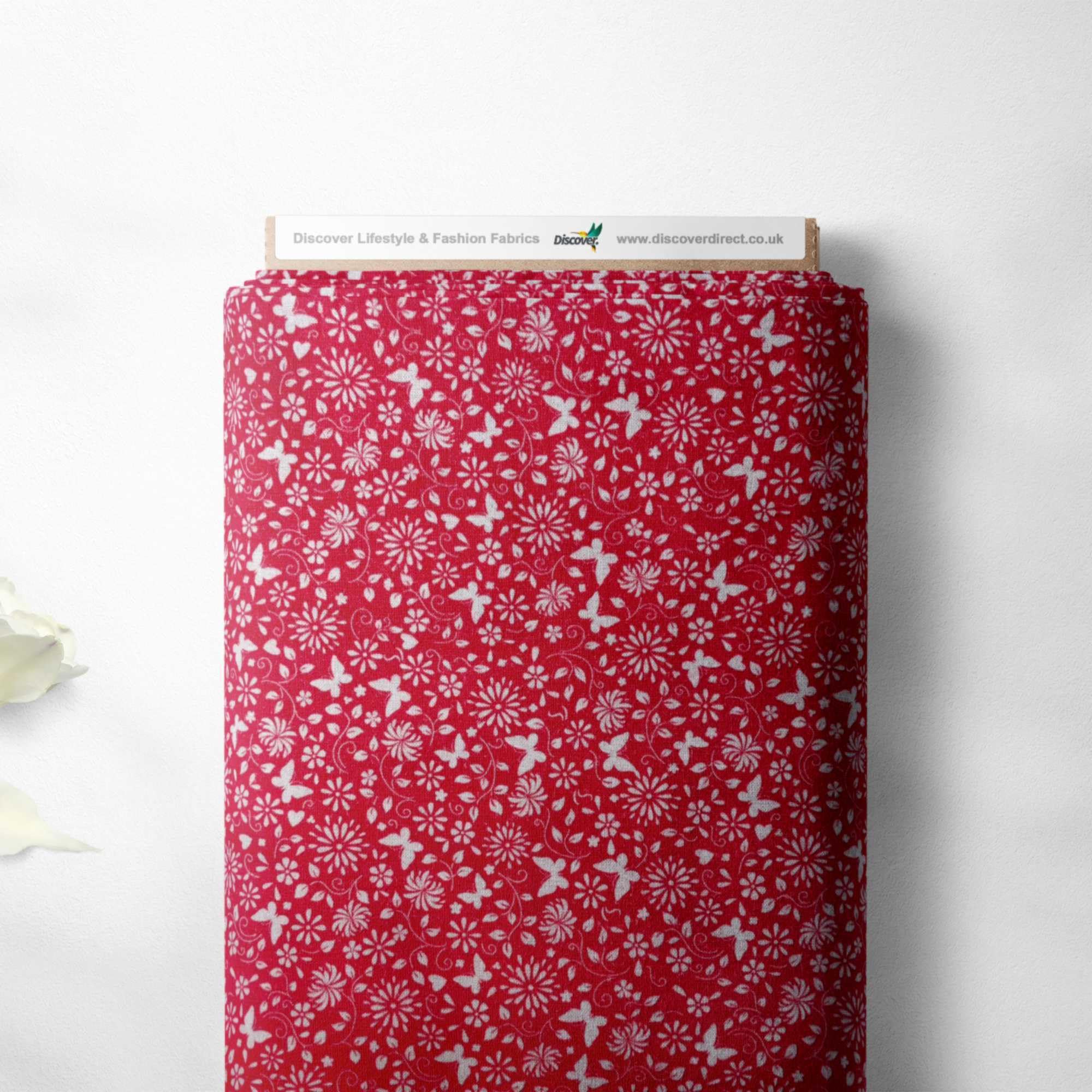 Floral Butterfly Flowers Abstract Design 100% Cotton Craft Quilting Patchwork Bunting Quality Sewing Project Fabric Material | 44" - 112 cm Wide (per Half Metre, Pink/White)