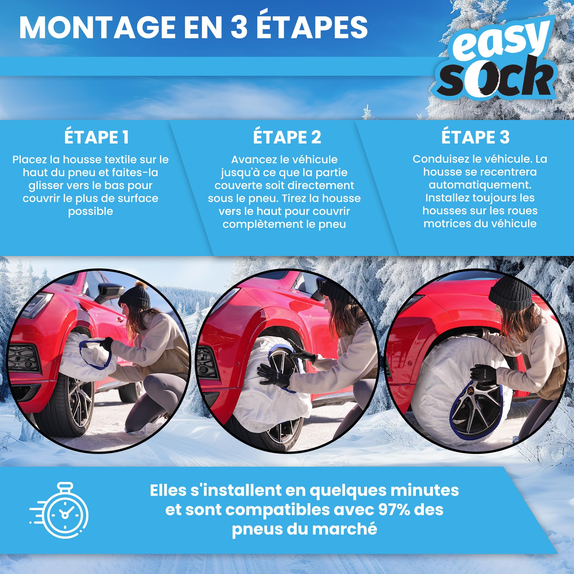 EASYSOCKS.M Chaîne Neige Textile, Taille M