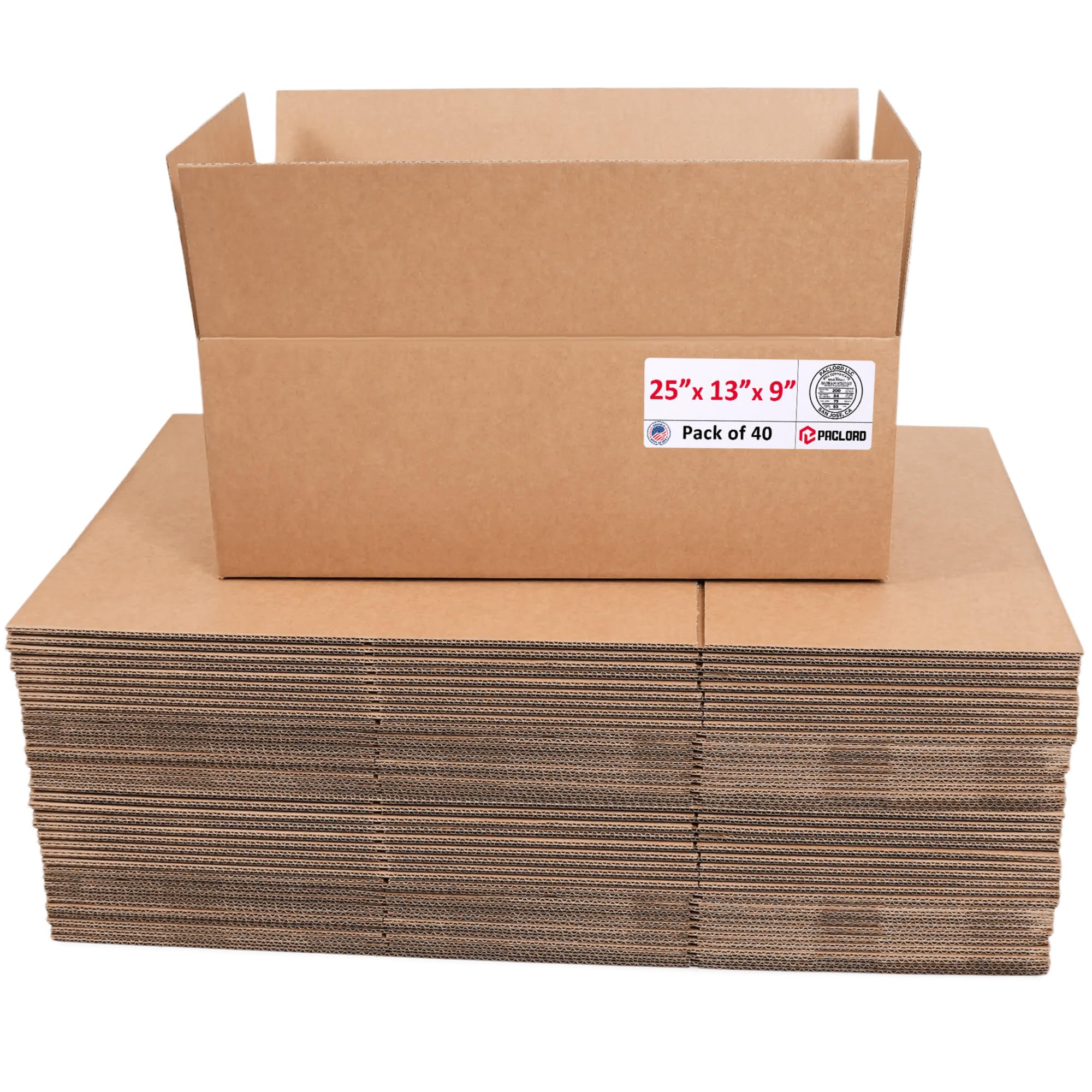 Large Cardboard Boxes 25"L x 13"W x 9"H (Pack of 40) - USA-Made Packing Boxes for Moving, Shipping, or Storage - USPS, UPS, FedEx Approved - Professional Packing Supplies for Moving | USA-Made Packing Boxes for Moving, Shipping, or Storage - USPS, UPS, FedEx Approved - Professional Packing Supplies