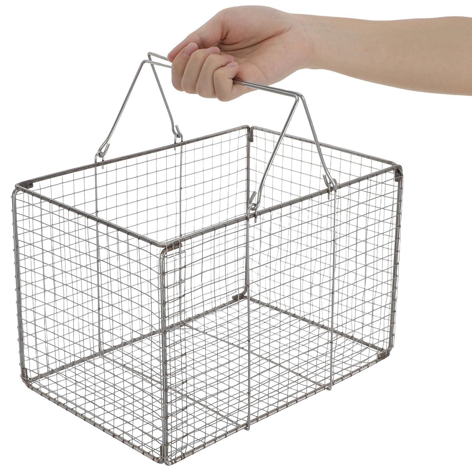Amosfun Edelstahl Schall Reinigungskorb mit Griff Rechteckig Robust und Sicher für Laborausrüstung und Schallreinigungsmaschinen Silber