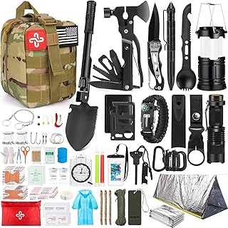Survival Kit, 250Pcs Survival Gear First Aid Kit with Molle System Compatible Bag and Emergency Tent, Emergency Kit for Ea...