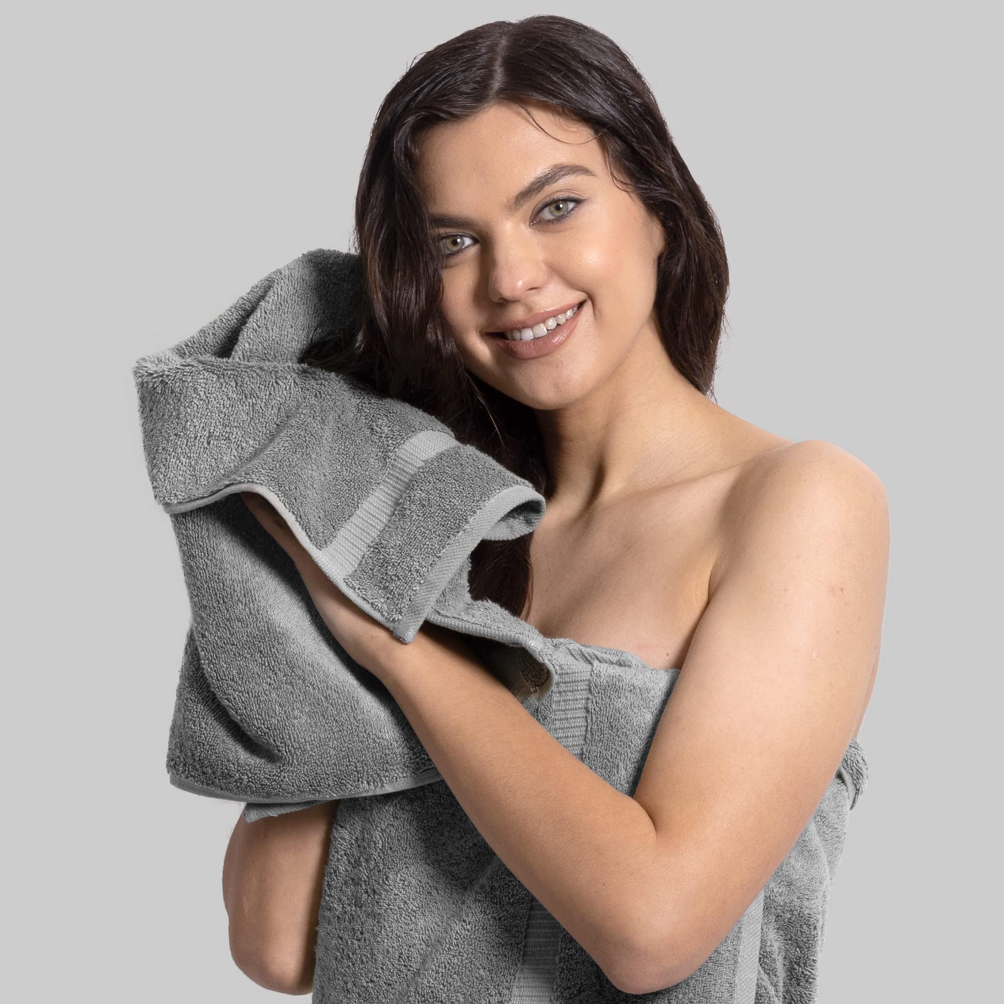 Chakir Turkish Linens Toallas turcas 100% algodón de Calidad de Hotel y SPA, Suaves y absorbentes (6 Toallas de Mano, Gris)