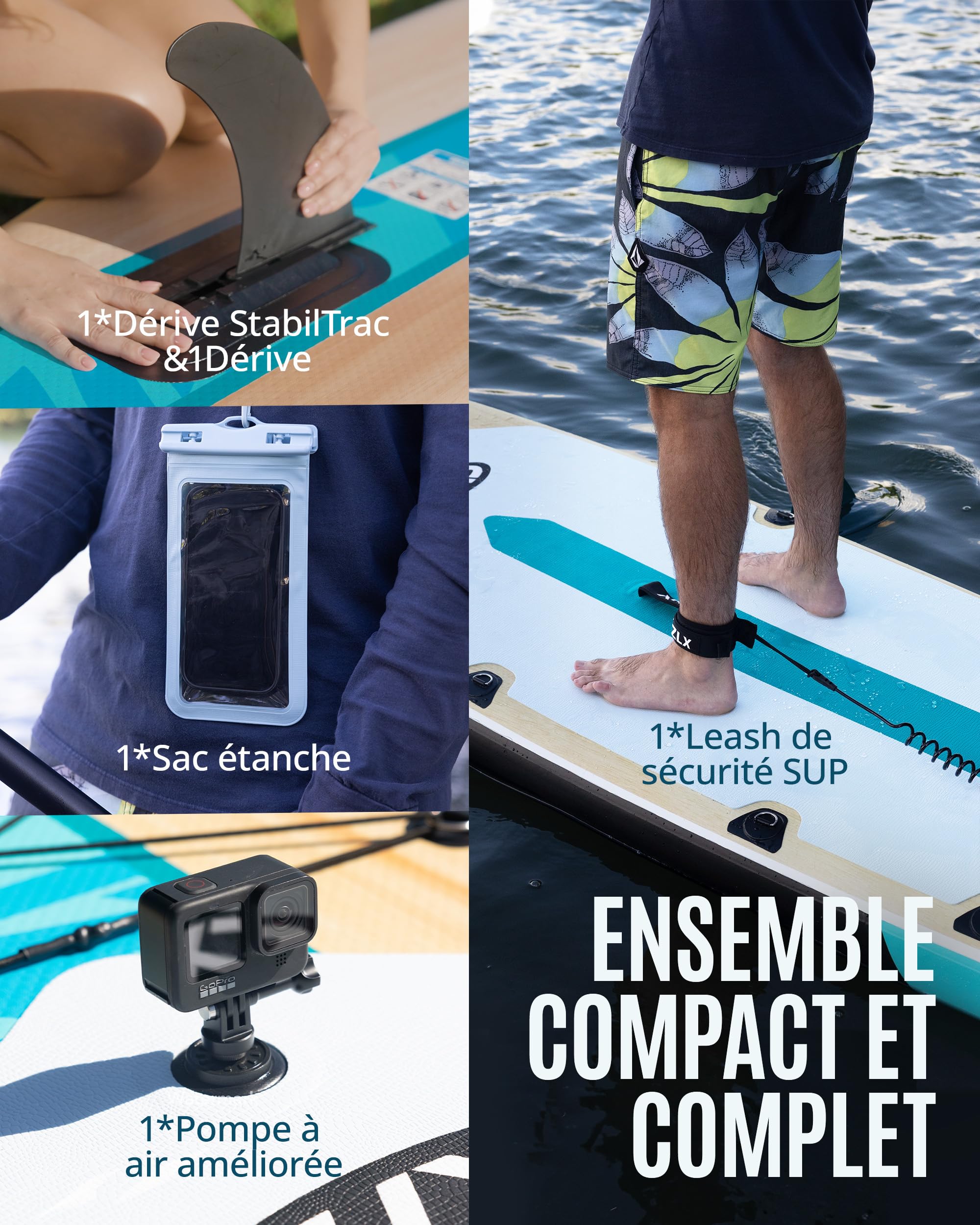 ZLX Planche de Paddle Gonflable Touring 350cm avec Siège Kayak | Sup Rapide et Stable Longue Distance, Charge 180kg, Stand Up Paddle Board Exploration