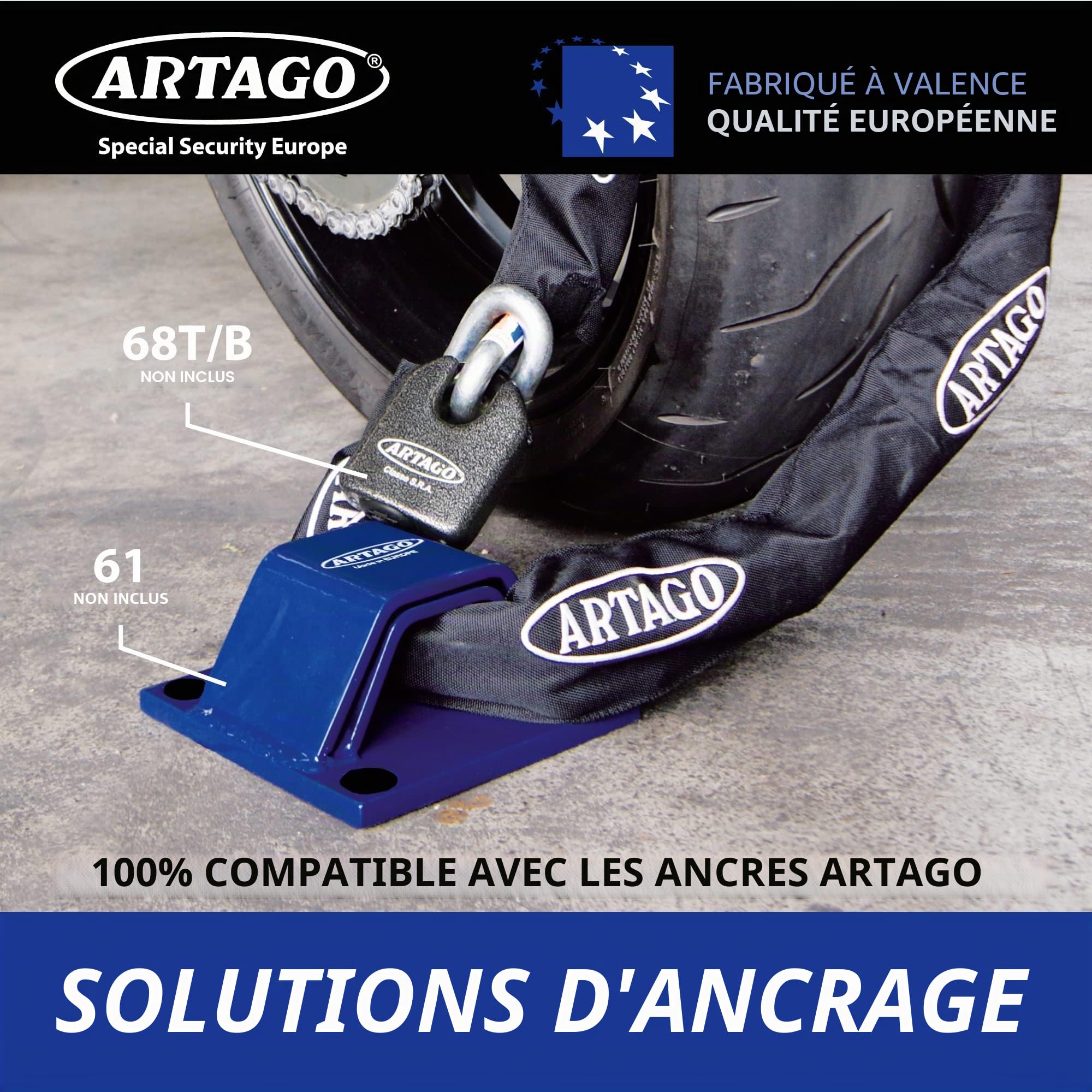 Artago 14.100 Chaine Antivol Haut de Gamme ø15mm, Sécurité Maximale Testé Homologuée Sold Secure Gold, BUNKER SELECTION 100cm, Revêtement Nylon Anti-rayures, Anti vol pour Moto, Parking Portails