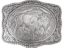 HAQUIL Buffalo Silver Plated Vintage Rectangle Belt Buckle Scaloped Buckle