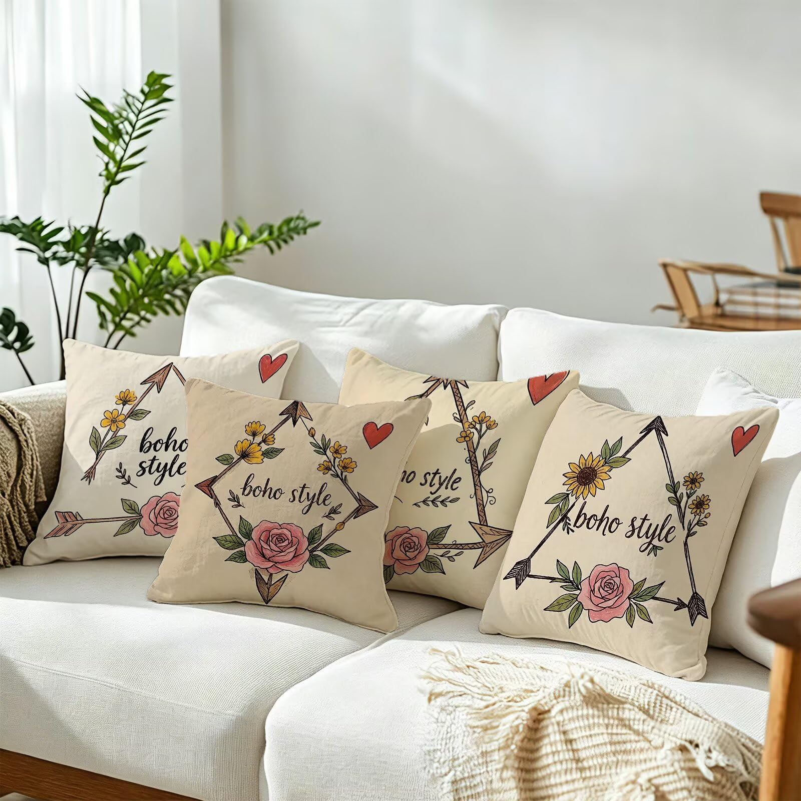 Coussin Exterieur Impermeable Beige, Taie Oreiller 45x45 Set de 4, Cod-3430