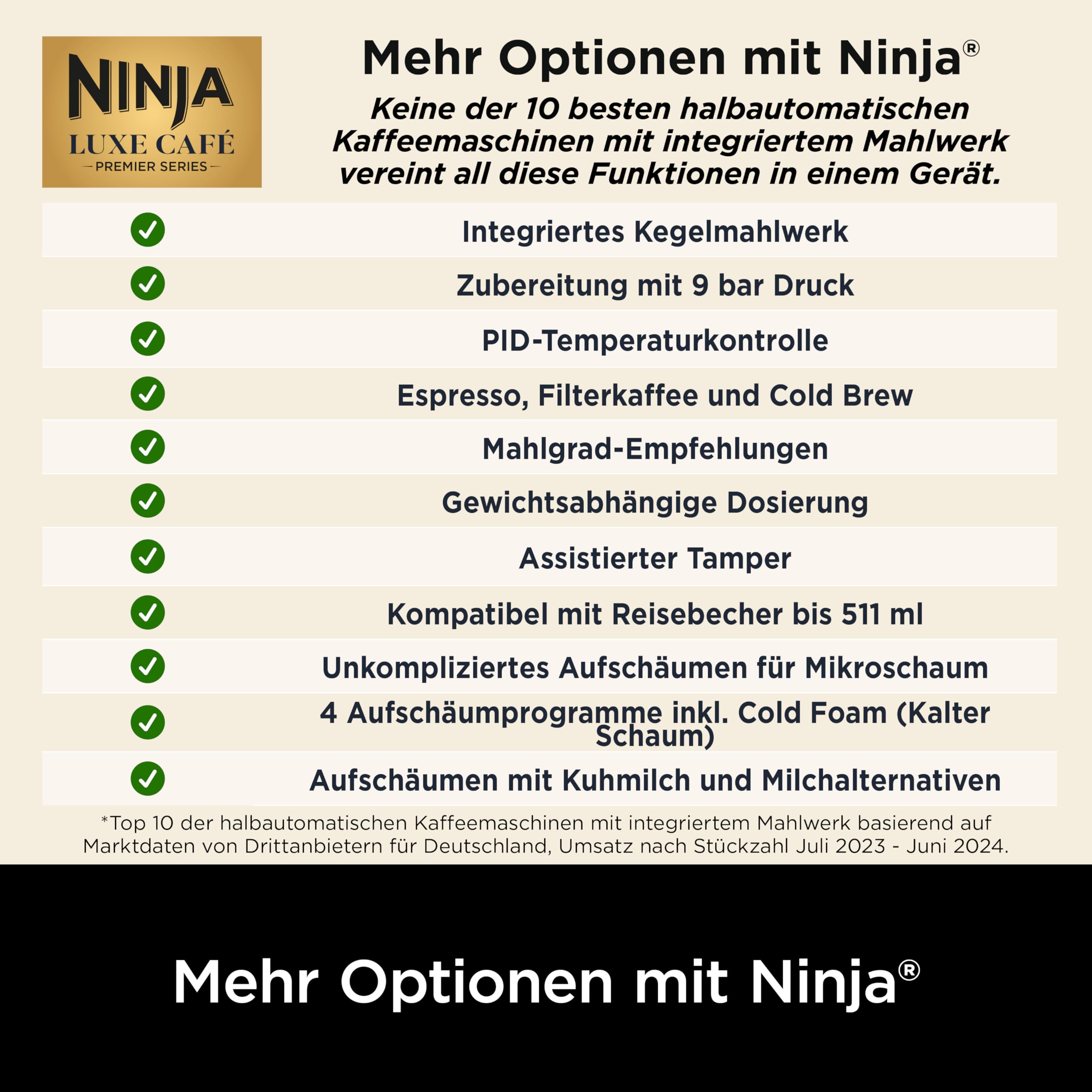 Ninja Luxe Premier 3-in-1 Kaffeemaschine für Espresso, Cold Brew & Filterkaffee, 4 Schaumeinstellungen, Grau-Metall