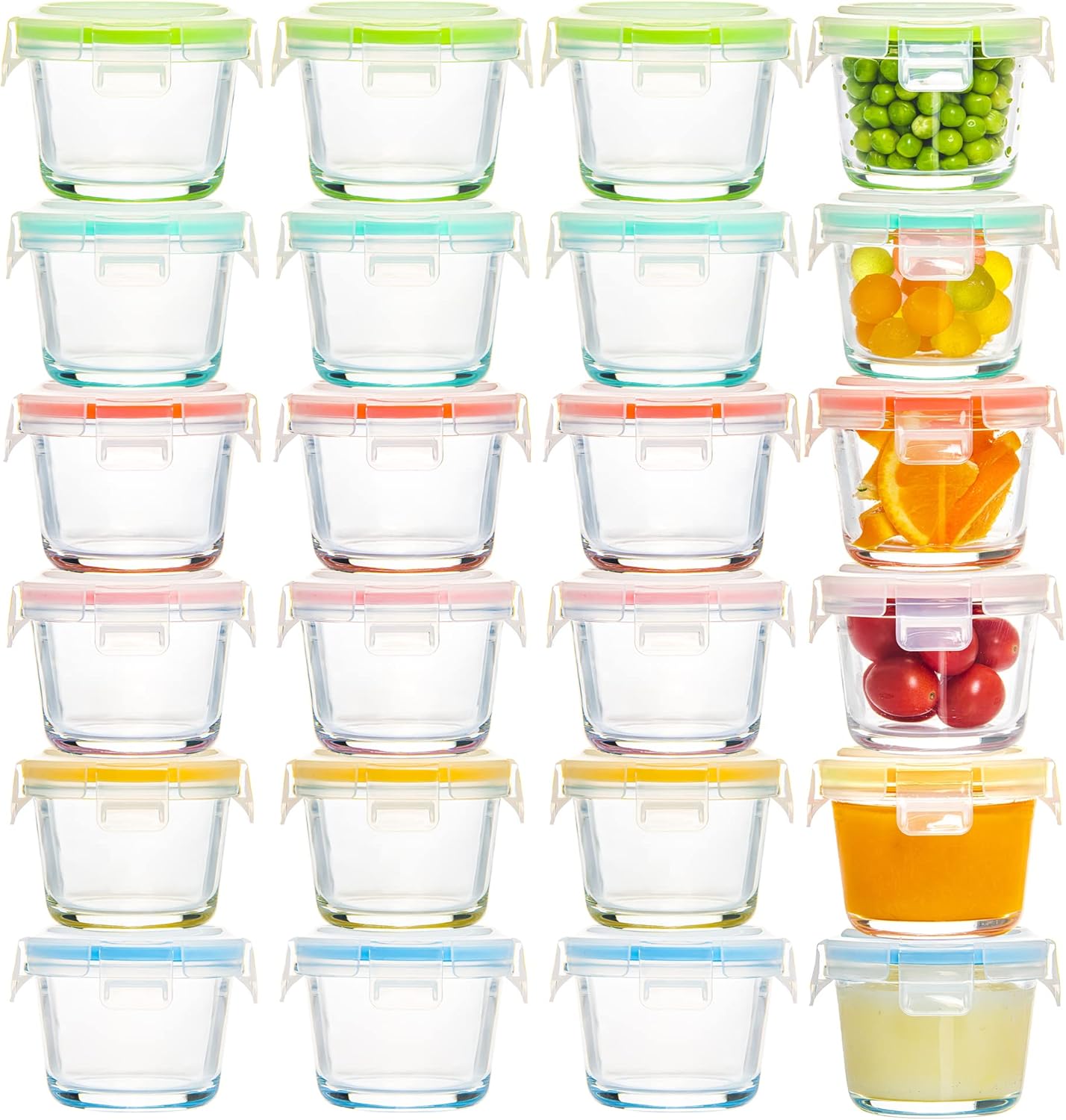 4 oz Circular Glass Food Storage Containers Set of 24, Small Containers