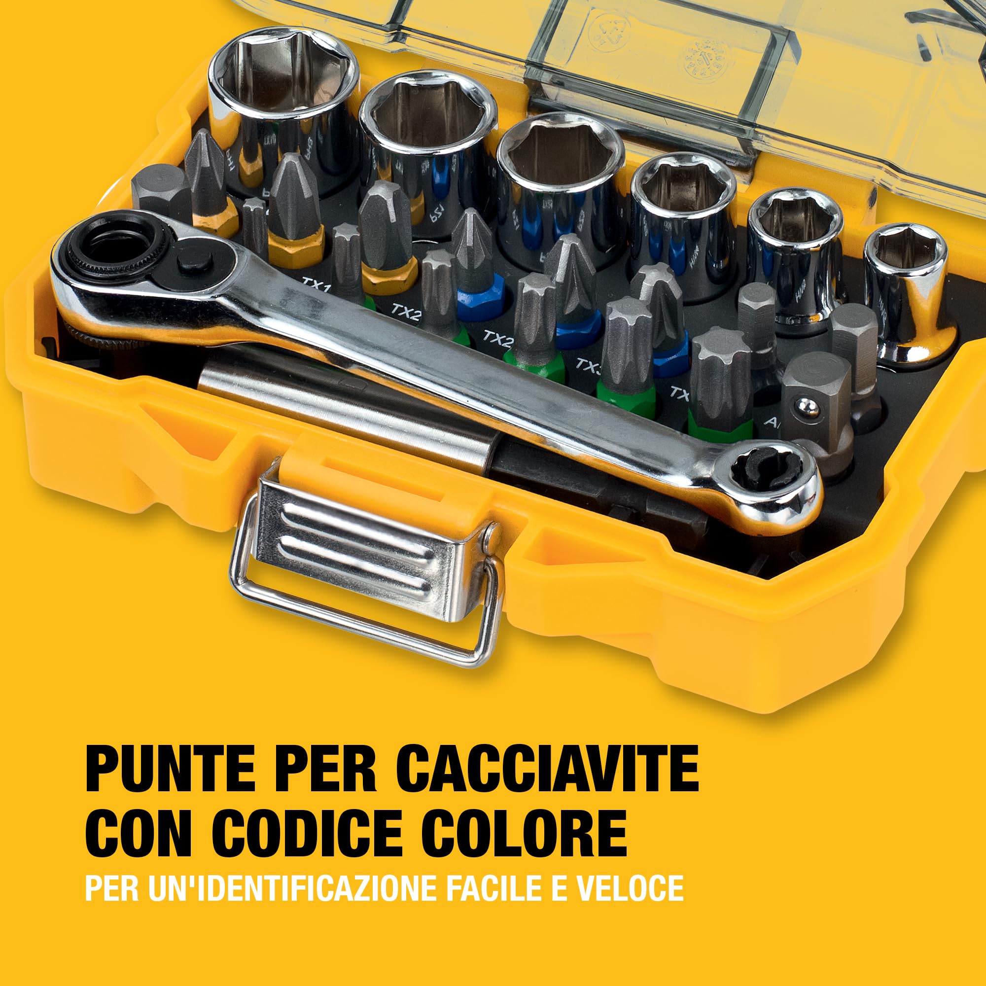 DEWALT Set di chiavi a bussola e cacciaviti extra piccoli da 25 mm (24 pezzi), DT71516-QZ