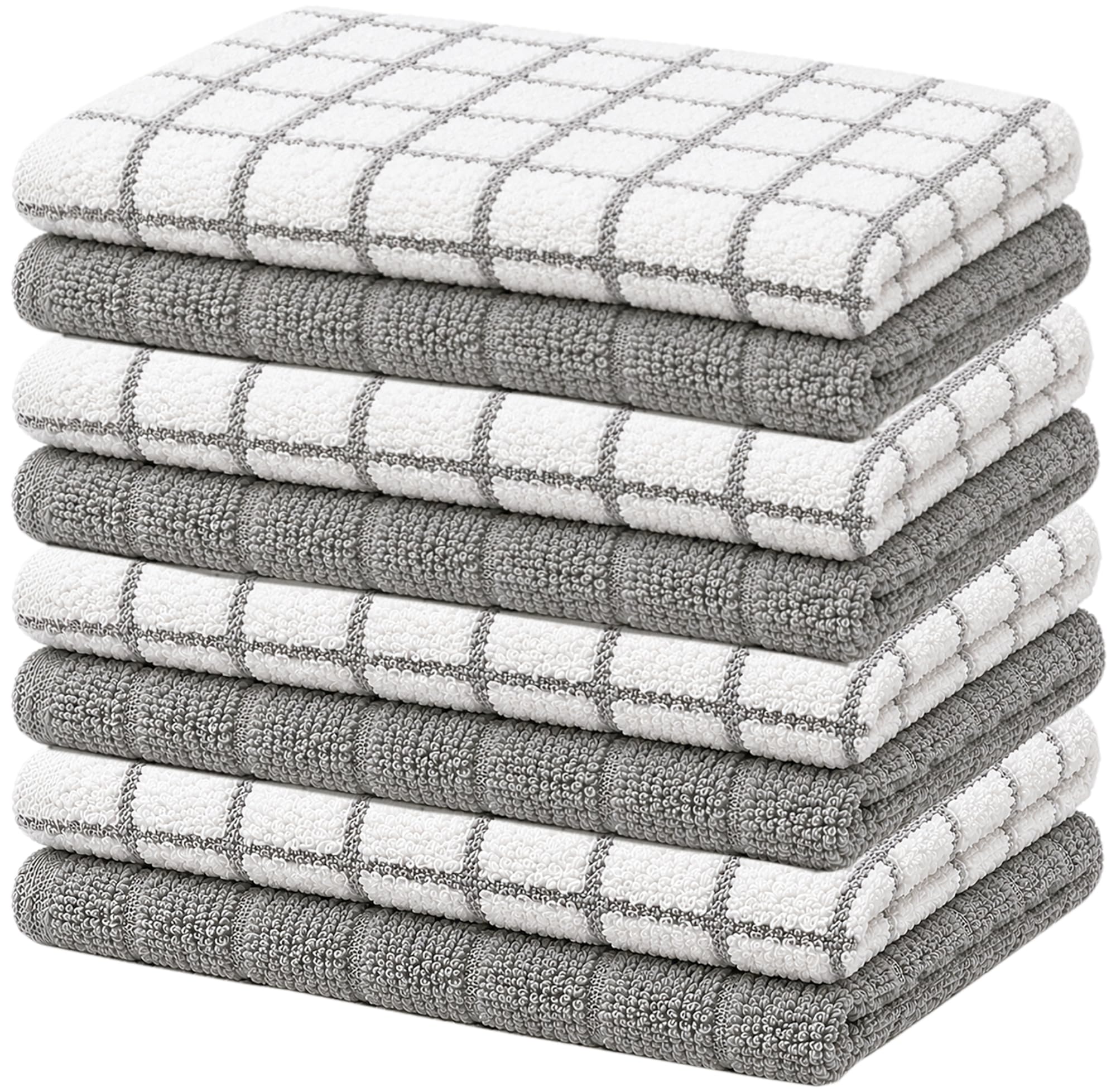 Bumble Dish Cloths (8-Pack), 100% Cotton Kitchen Towels, 12"x12" - Gray