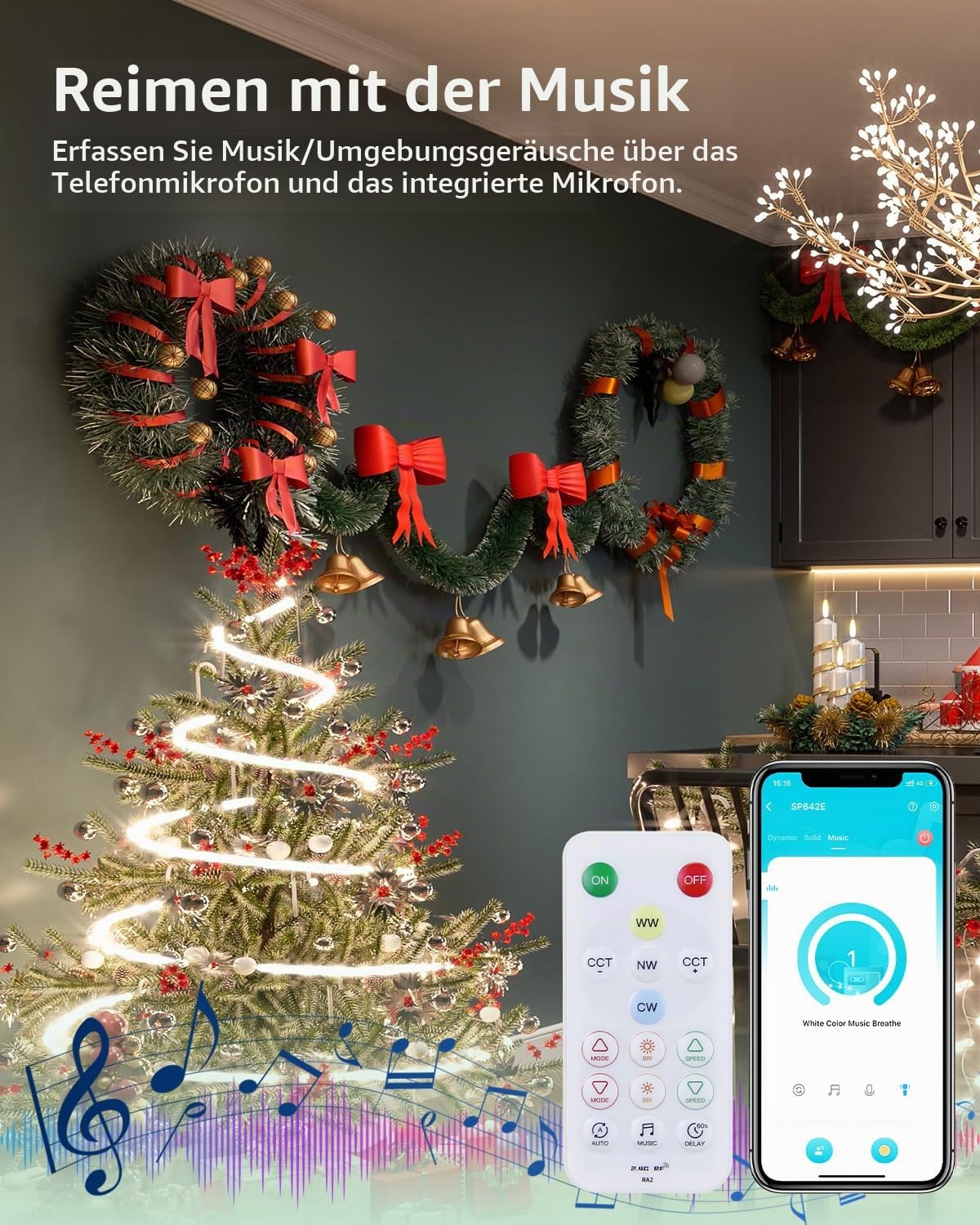 ALITOVE 24V LED Streifen 10M Abstimmbar Weiß 2700K~6500K mit APP-Steuerung | RF Fernbedienung, Lichtband LED Selbstklebend, Flexibel 608LEDs/M, Für DIY Unterschrank Beleuchtung Küche TV