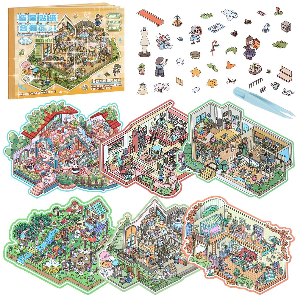 Pegatinas 3D De Escenas Para Casa | 36 Piezas Con Pinzas | Manualidades Creativas Reutilizables | Regalo Antiestrés Para Niños Y Adultos