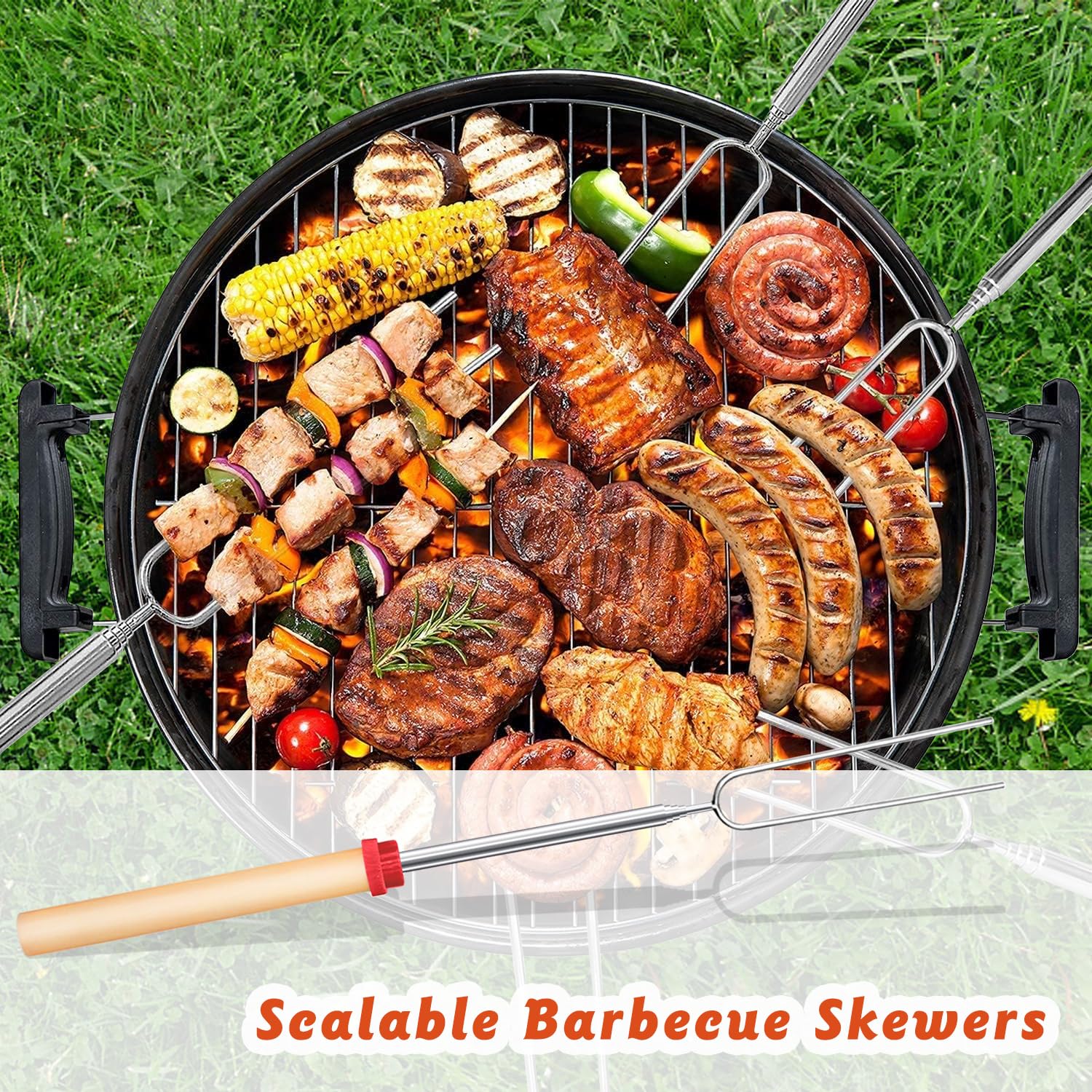 Marshmallow Spiedini telescopici, 8 Pezzi Bastoncini per arrostire Marshmallow, Forchettone Barbecue Spiedini Acciaio Espandibile 31-81cm, Forchette per Tostare Marshmallow, per Campeggio Falò