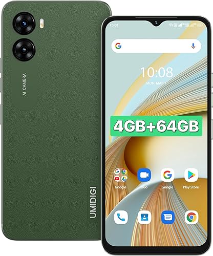 UMIDIGI G3 Teléfonos celulares desbloqueados Canadá Sim dual 4G LTE, 4GB+64GB ampliable 1TB con 4* A53-Cortex de 2.0GHz, 6.52 pulgadas HD, cámara AI