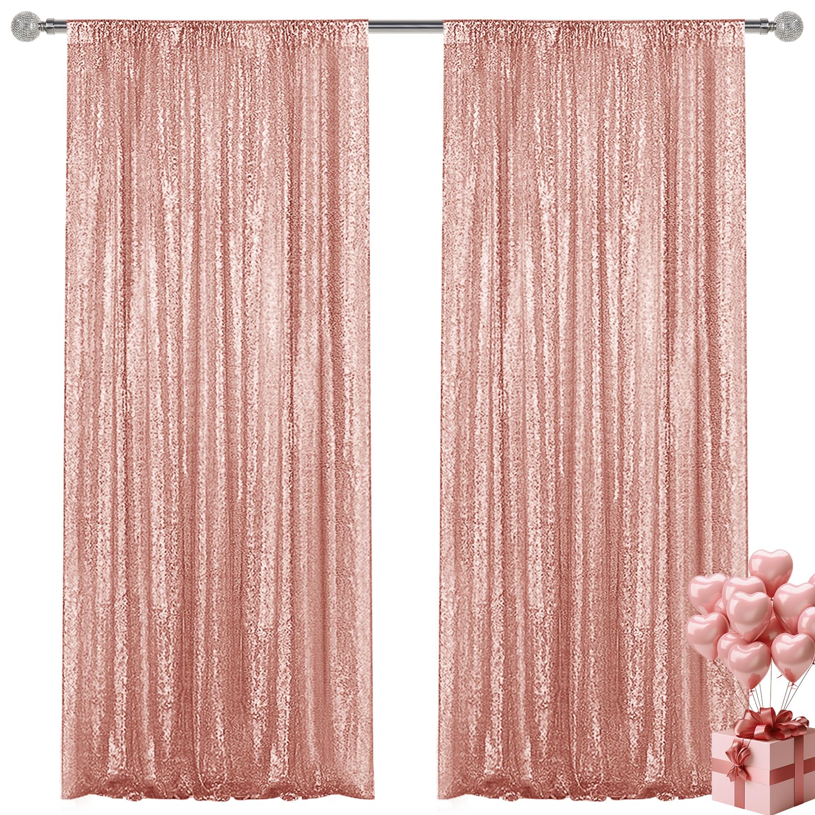 Yblut Rose Gold Sequin Backdrop Curtain 2 Pieces 2FTx8FT Glitter Photography Backdrop for Party Wedding Birthday Christmas Decorations