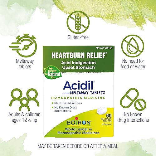 Vista 14 de Boiron Acidil para aliviar el reflujo ácido, acidez estomacal, indigestión y malestar estomacal - 60
