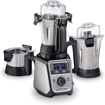 Hamilton Beach Professional 4-in-1 Juicer Mixer Grinder, Commercial-Grade 1400 Watt Motor, 3 Leakproof Jars, For Wet and Dry Spices, Chutneys and Curries, Engineered in India & USA (58770), Stainless