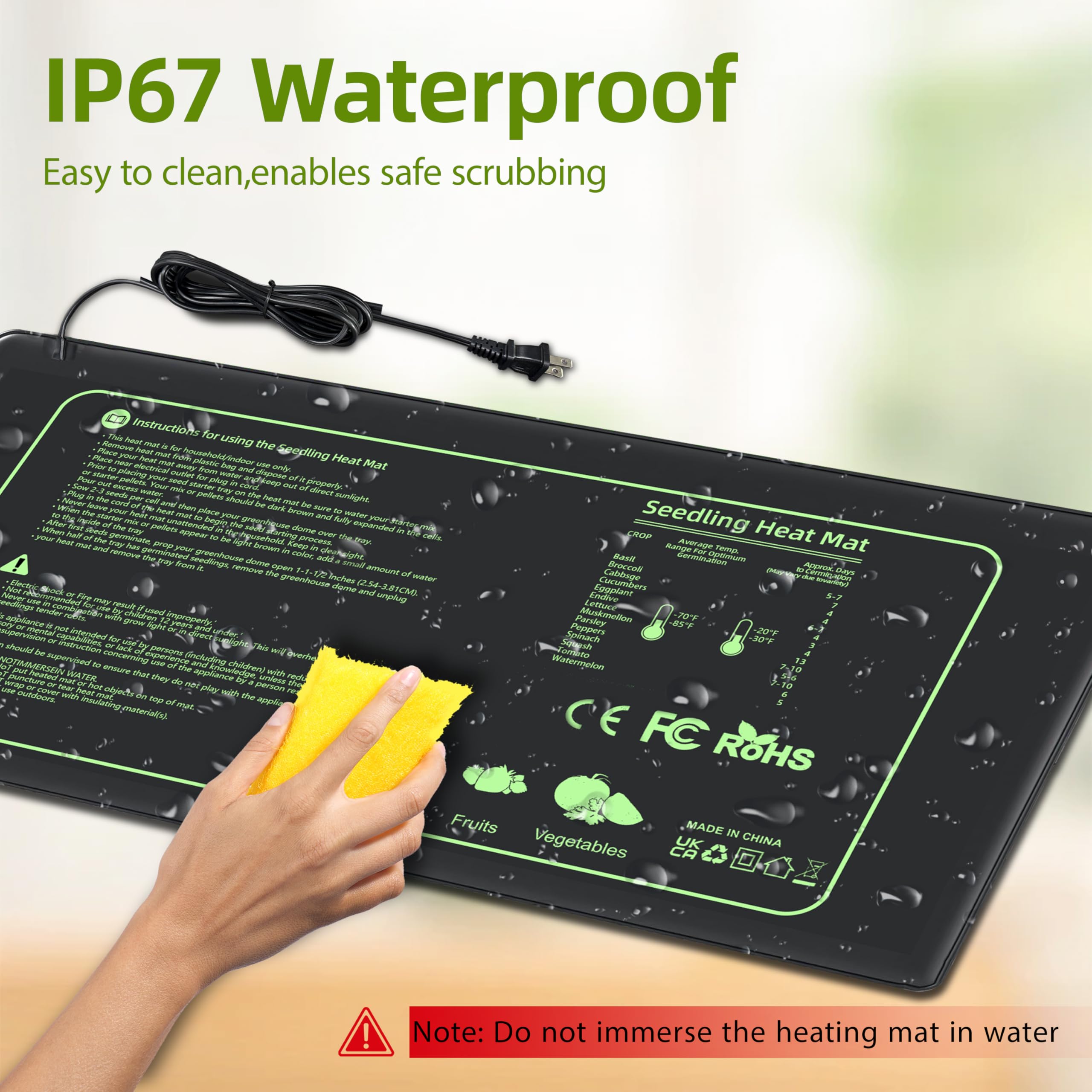Paquete de 2 alfombrillas de calor para plántulas, 10 x 20.75 pulgadas, IP67, impermeable, para iniciar semillas, jardinería, elaboración de cerveza e invernaderos, terrario hidropónico, reptil