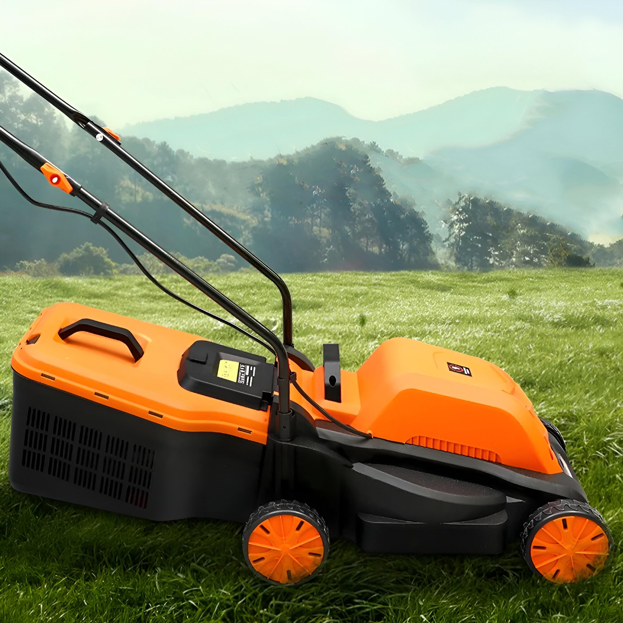 Tagliaerba Elettrico 1600W Larghezza Taglio 33 cm Altezza Regolabile su 3 Livelli e Cesto di Raccolta da 32L