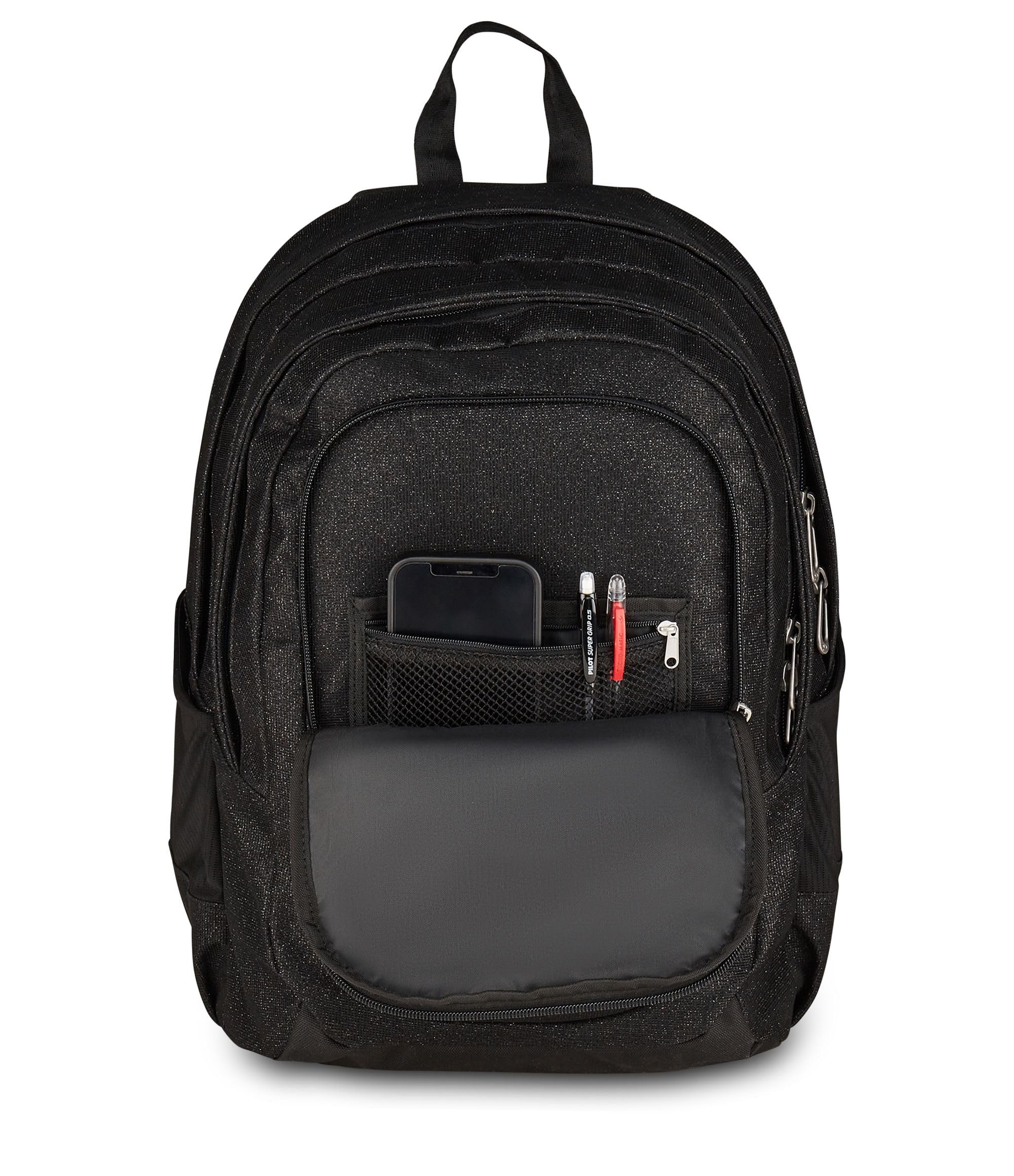 Seven Zaino Doppio Scomparto Tech Shiny, Nero, Tasca Porta PC e Tasca Porta Borraccia, Scuola Media e Superiore, Ragazza