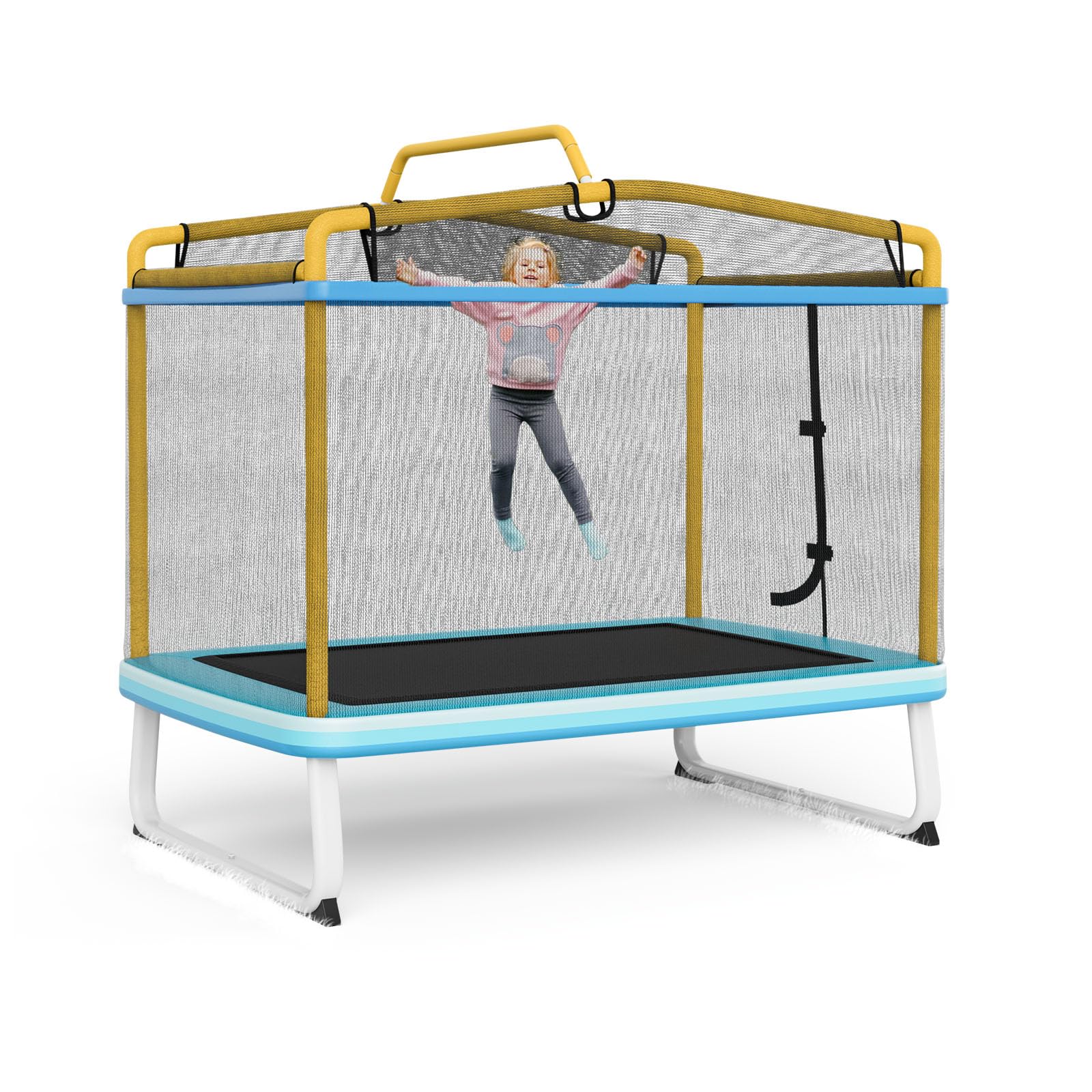 LIFEZEAL 3 en 1 Trampoline Enfant avec Balançoire Amovible & Barre Horizontale, Trampoline Extérieur 190x124x172 cm avec Charge de 200 kg pour 2-3 Enfants