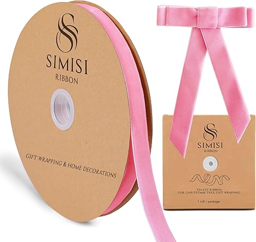 Miniatura 56 de Cinta de terciopelo rosa de 5/8 pulgadas, 25 yardas para árbol de Navidad, envoltura de regalos, ramo de flores, decoraciones de corona, fabricación