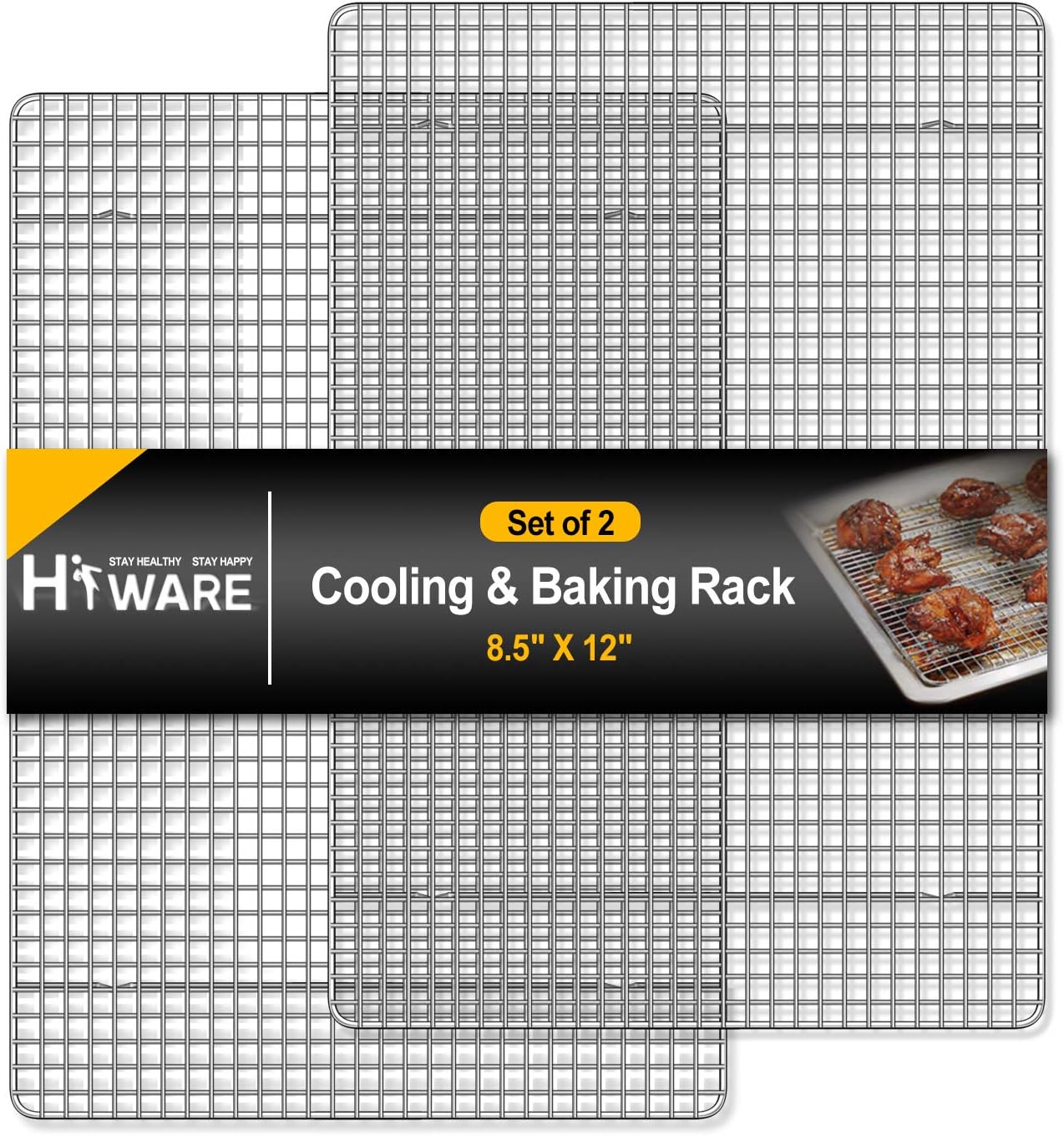 Hiware 2-Pack Cooling Racks for Baking - 8.5" x 12" - Quarter Size - Stainless Steel Wire Cookie Rack Fits Quarter Sheet Pan, Oven Safe for Cooking, Roasting, Grilling