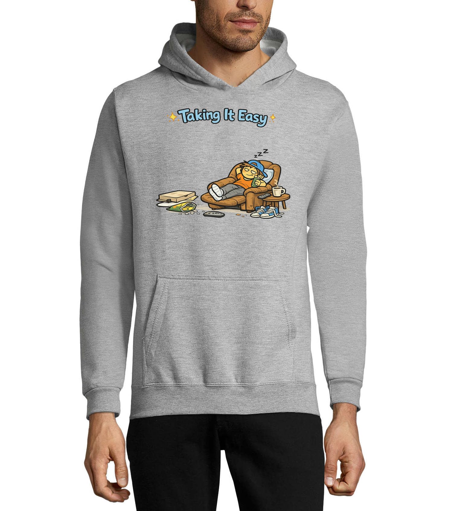 Relaks na kanapie z przekąskami unisex mieszanka bawełny bluza z kapturem bluza z kapturem szara