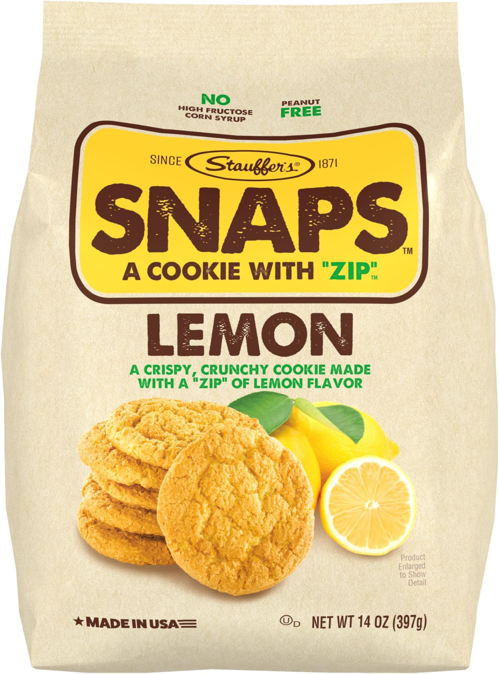 STAUFFERS Lemon SNAPS Cookies - 14oz Bag - Lemon Flavored Cookies with No High Fructose Corn Syrup, Artificial Flavors or Colors