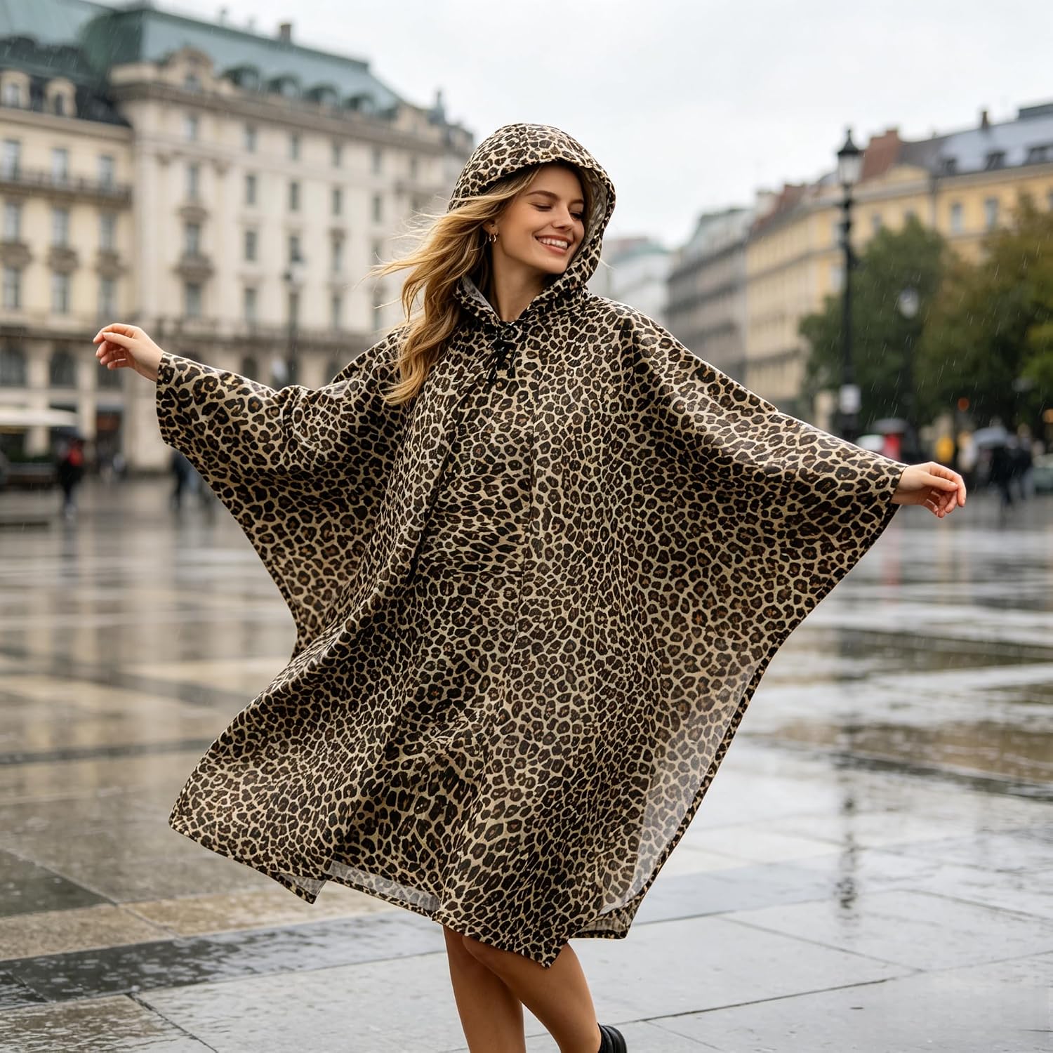 Hooded Rain Poncho for Adults - Waterproof Rain Coat and Lightweight Jacket 3-in-1 Multi-Function with Pockets