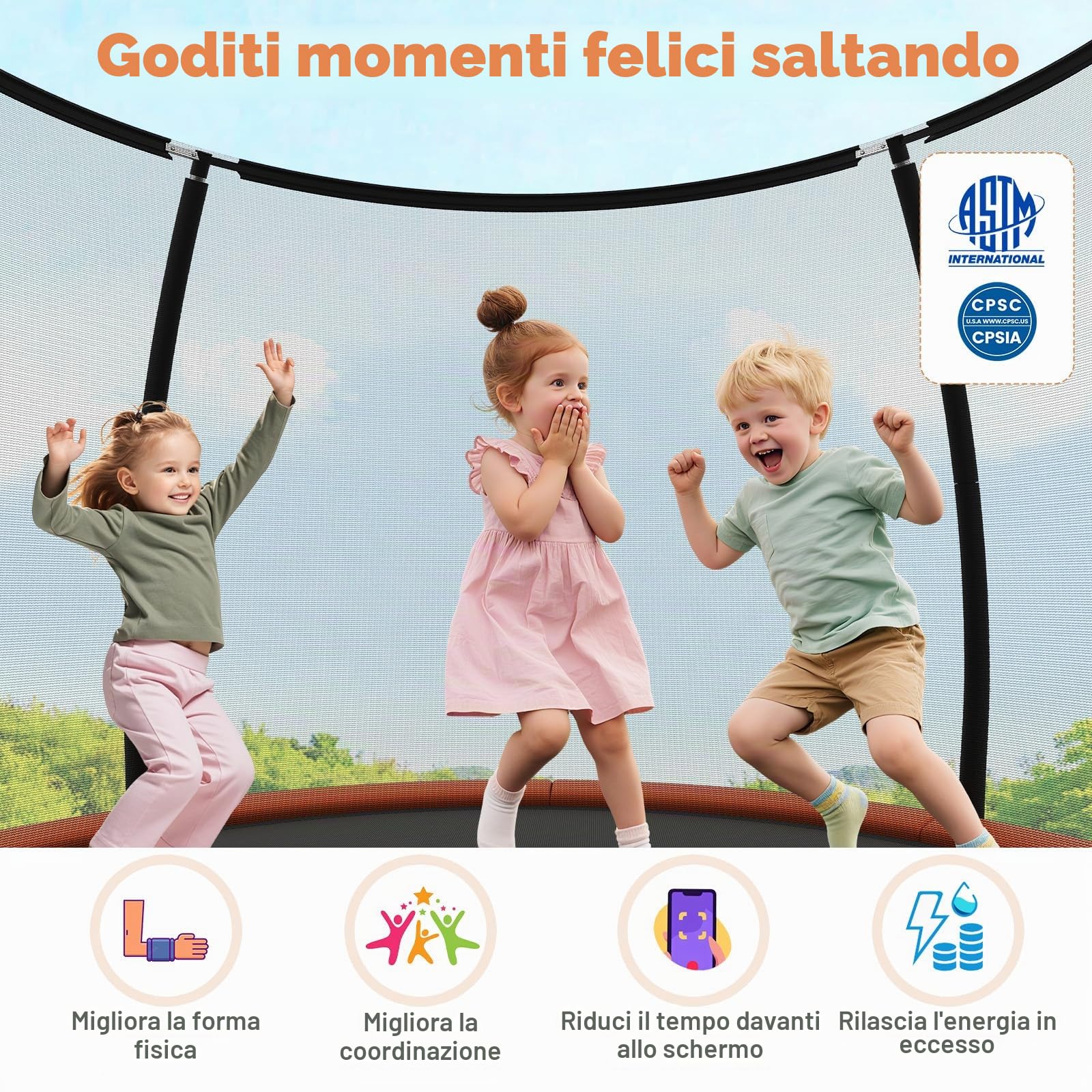 LIFEZEAL Trampolino da giardino per esterni, con rete di protezione e scala, trampolino per bambini, diametro 244/305/366 cm, con telaio in acciaio, attrezzature sportive per bambini e adulti