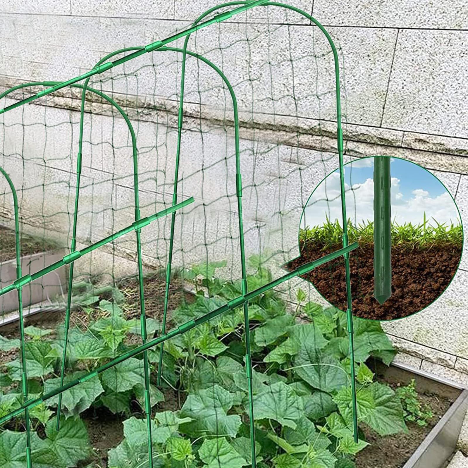 Set Di Traliccio Per Cetrioli, Traliccio Per Cetrioli Da Giardino Per Piante Rampicanti, 160cm (L) X 120cm (A), Arco In Metallo, Tralicci Per Meloni Con Rete Traliccio Di Supporto Per Esterni