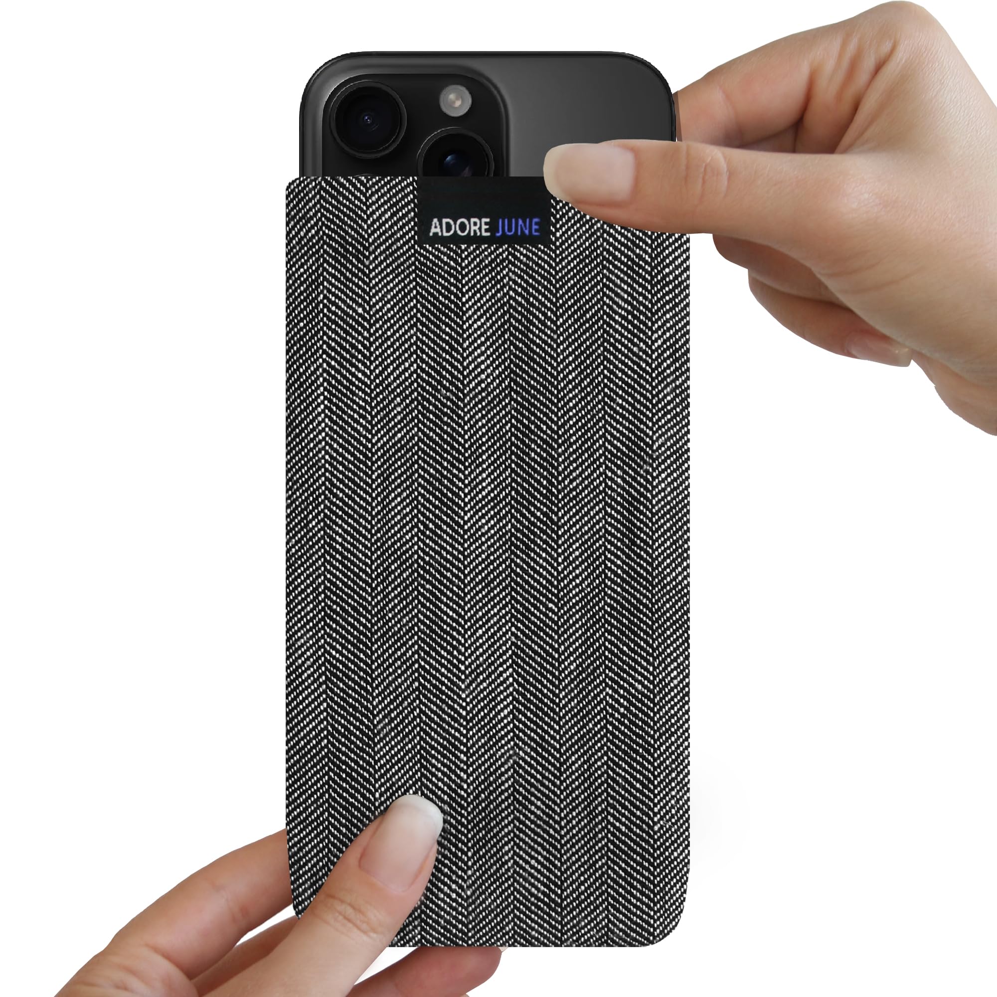 Adore June Business Custodia compatibile con iPhone 16 Pro 2024, Materiale Caratteristico con Display di Pulizia Effetto, Grigio/Nero