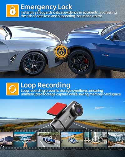 Miniatura 5 de Cámara de tablero frontal y trasera con WiFi, 4K1080P, cámara pequeña de tablero de 1.47 pulgadas para automóviles, cámara DVR UHD 2160p para