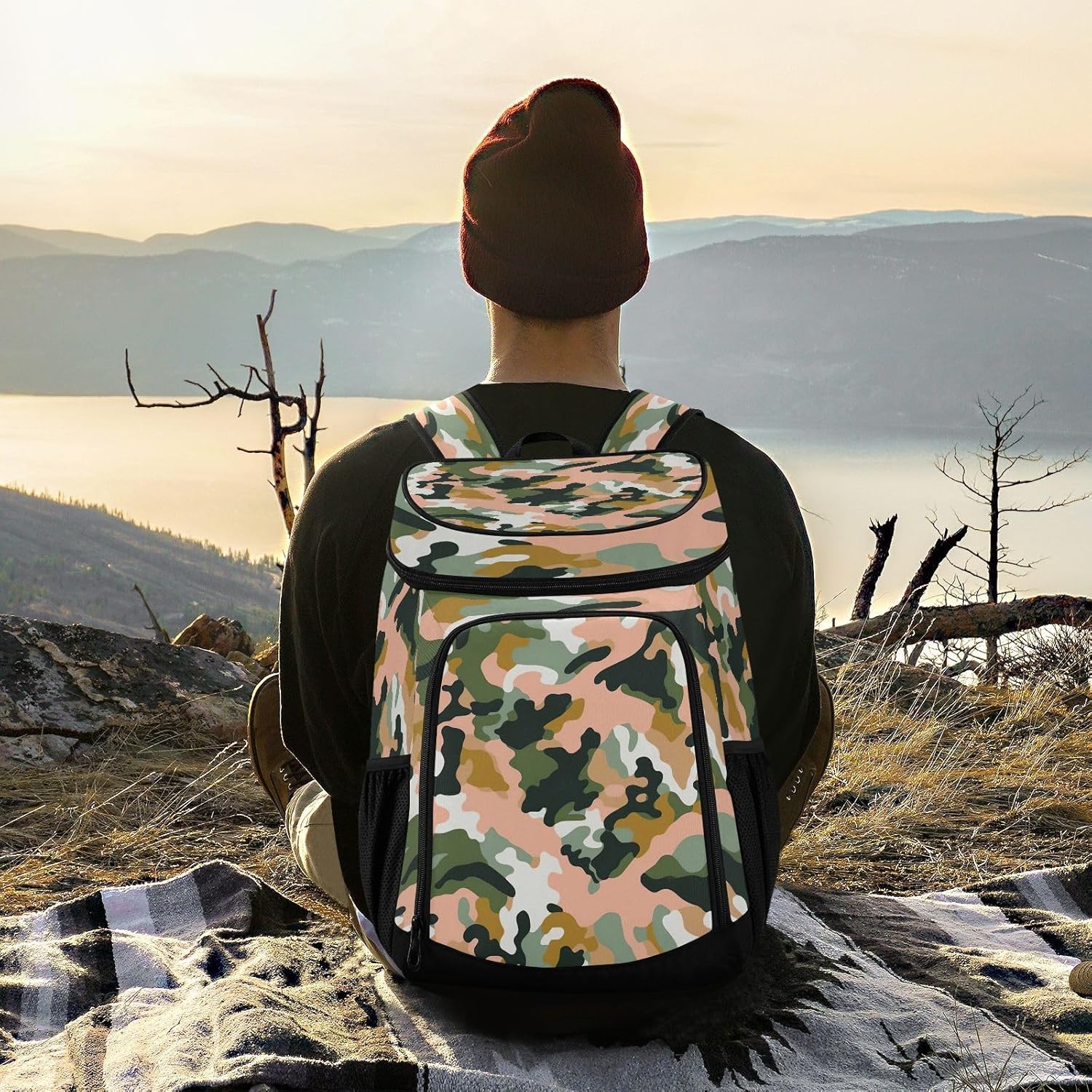 Abstract Camouflage Cooler Backpack 36 Cans Leakproof Waterproof Backpack Cooler Bag Beach Accessories Travel Camping Fishing Backpack for Women Men