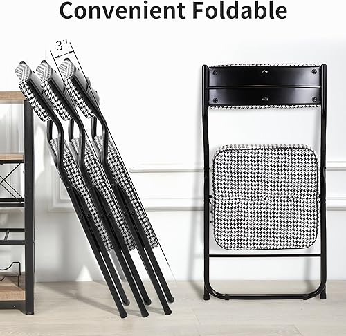 Miniatura 6 de HOMEFUN Juego de 4 sillas plegables acolchadas, sillas de comedor plegables con cojín, asiento adicional portátil y ensamblado para invitados, Negro