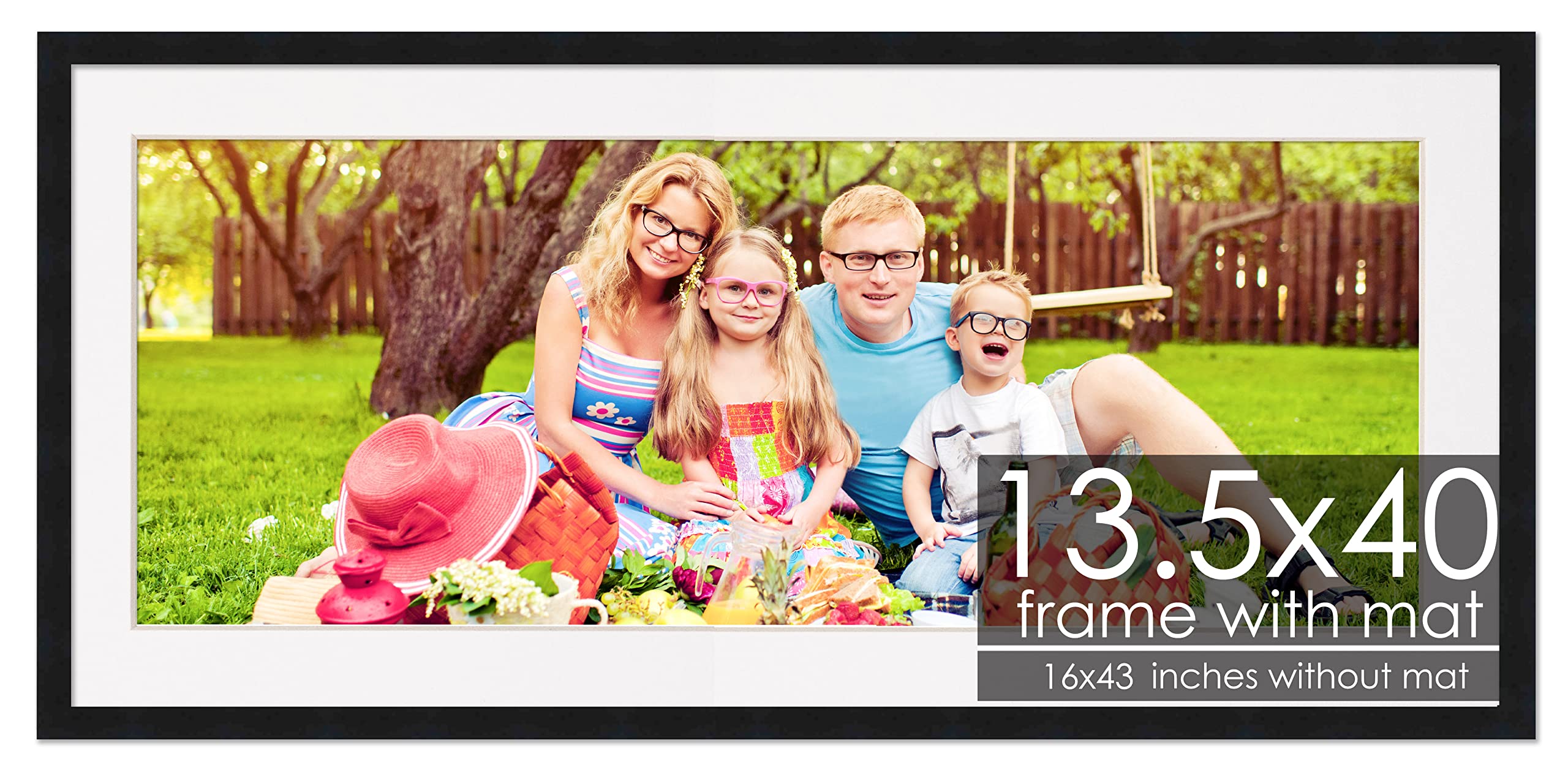 Amazon.com - 13.5x40 Frame with Mat - Black 16x43 Frame Wood Made to ...
