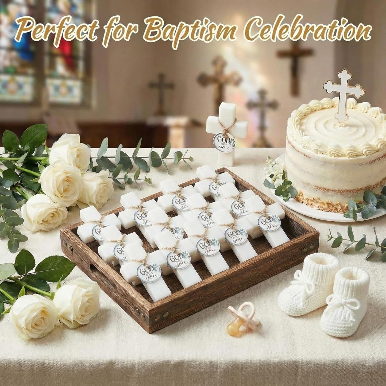 50 Pcs Baptism Favors for Guests Cross Soap, Baby Shower Soap Favors Scented Soaps First Communion Gifts for Guests Party Wedding Birthday Gift Bridal