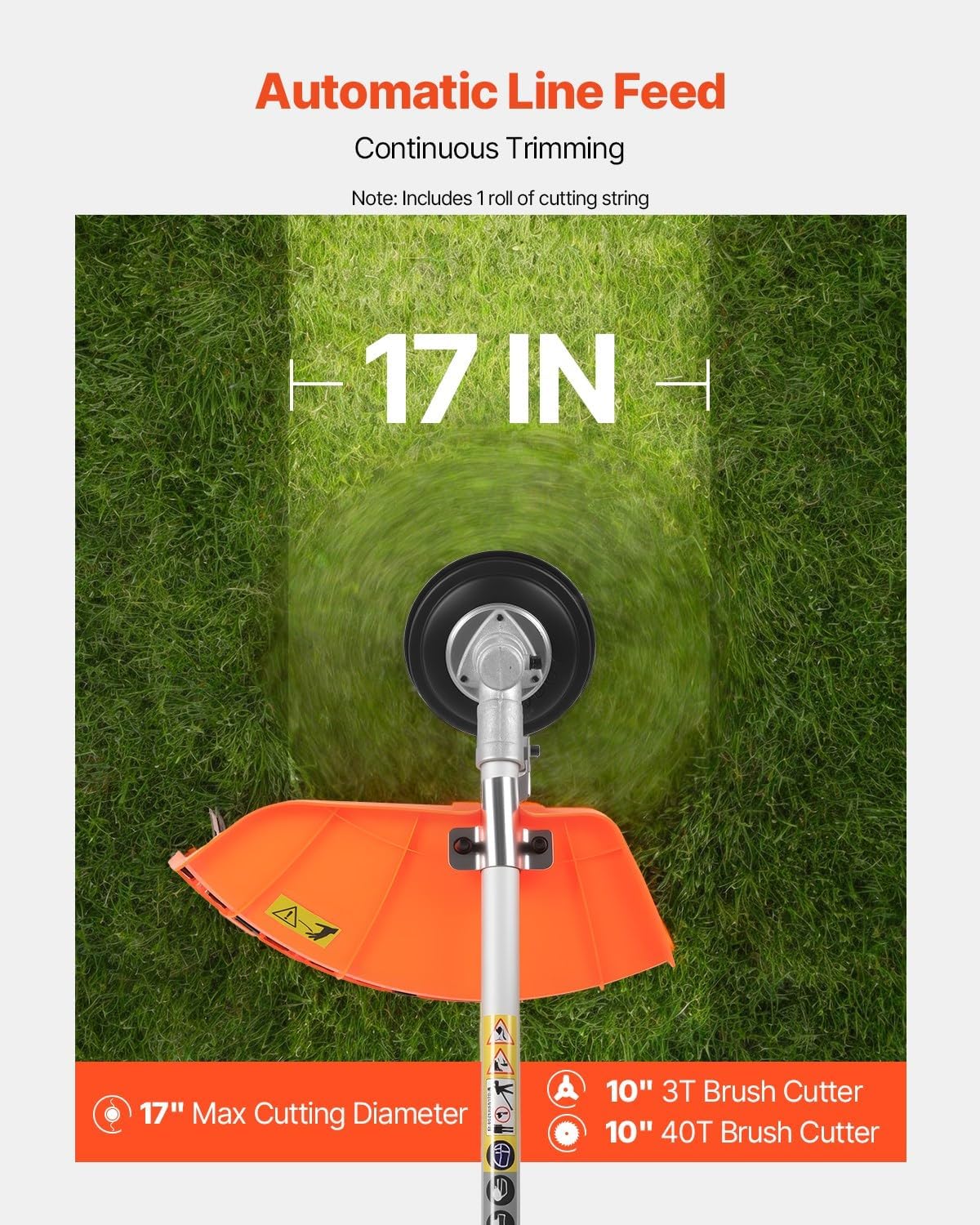 VEVOR Cordless String Trimmer, 43 cc 2-Stroke, Gas Powered Weed Wacker, 17" Cordless Grass Trimmer, Multi-Functional Lawn Edger with Shoulder Strap & 3T Blade, Weed Eater for Quick Grass Cleaning