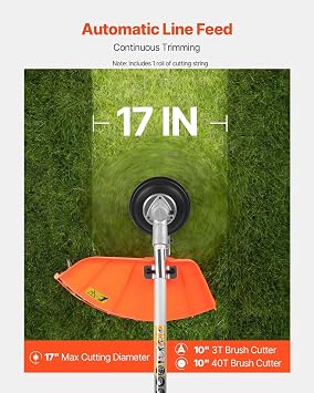 VEVOR String Trimmer, 43 cc 2-Stroke, Weed Eater, 17 Grass Trimmer, Multi-Functional Weed Eater Gas Powered with Shoulder Strap & 3T Blade, Weed Wacker Gas for Quick Grass Cleaning