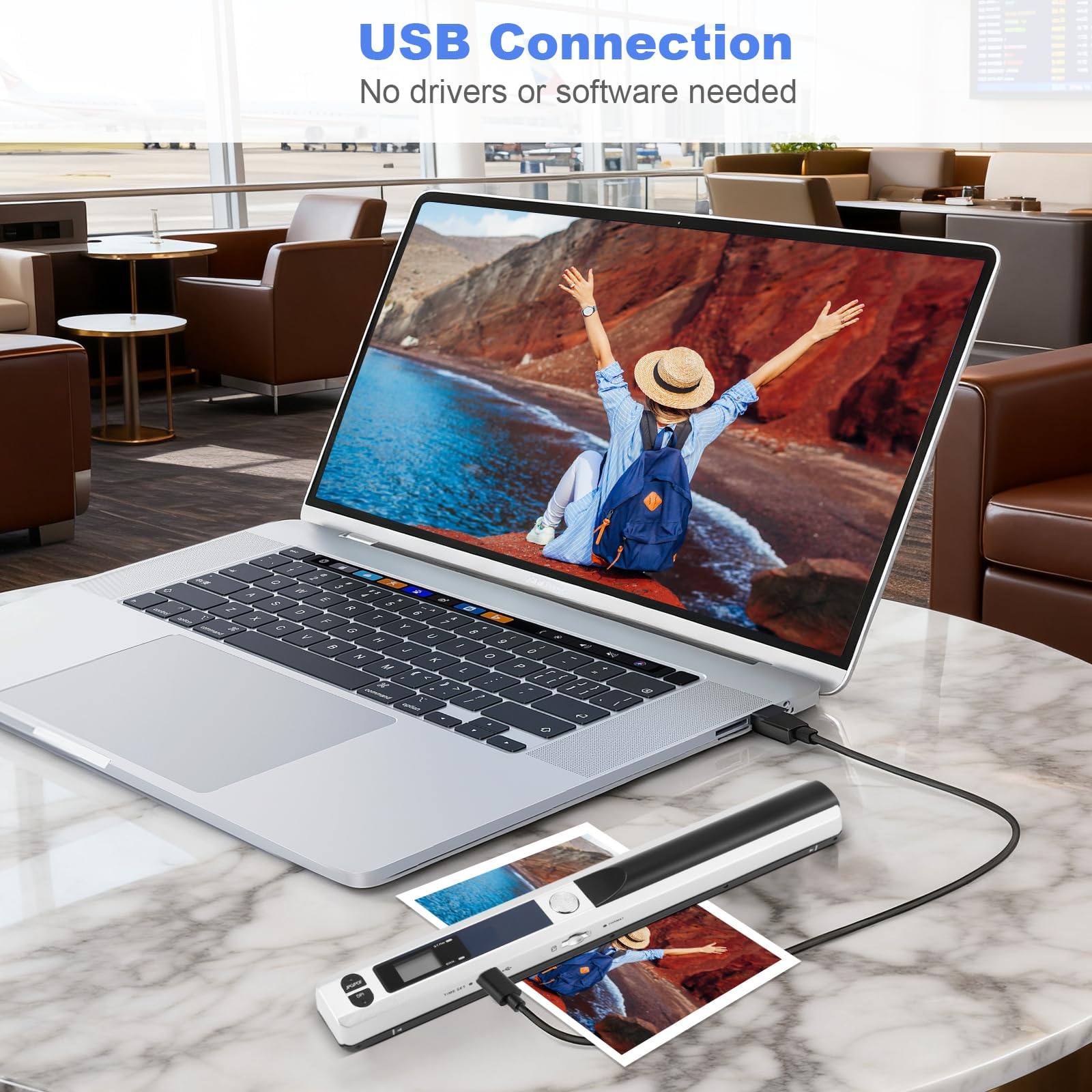 Scanner de Documents Portable, Mini Scanner de Photos Portable 900 DPI, Baguette de numérisation Couleur A4 Haute Vitesse, Scanner Portable Rechargeable par USB, Comprend Une Carte SD 16 Go (Argent)