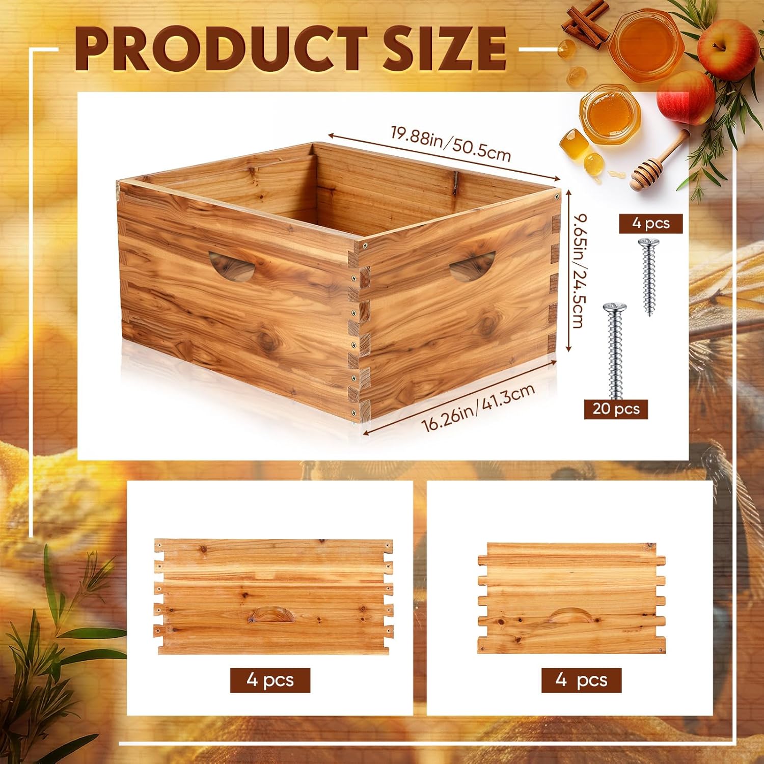 Colingmill 2 Pieces Deep Bee Box for 10 Frame Unassembled Hive Brood Box with Wax Coating,Beekeeping Brood Boxes with Screws,Dipped in Beeswax Bee Hives Boxes Starter Kit,9 5/8 Inch