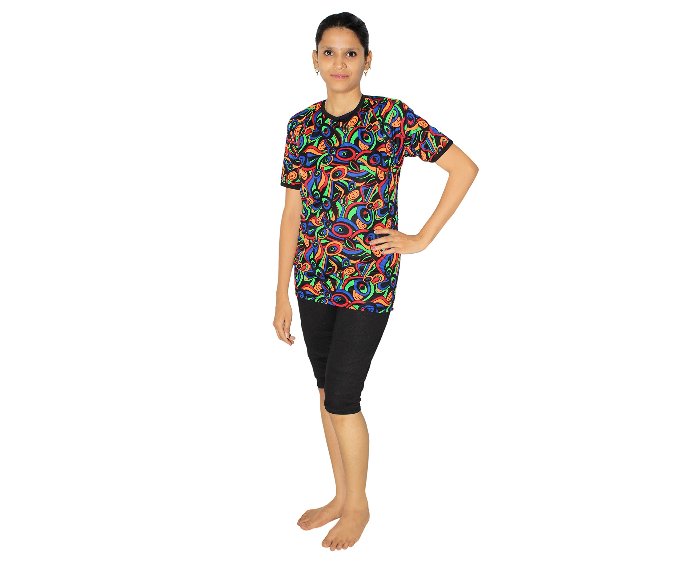 Goodluck Swimming Costume for Womens, Multi-Coloured Swimwear Lycra T-Shirt with Swimming Short Pant Note:-Print May Vary from Image Given, As Per Available with US (28, Green)-picture-38