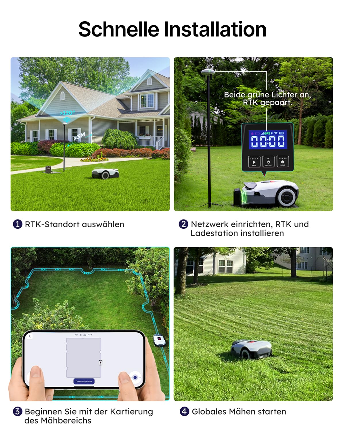 ANTHBOT Genie 3000 Mähroboter ohne Begrenzungskabel, Empf. 3050 m², Max. 3550 m², Rasenmäher Roboter mit RTK+4-Kamera Vision, Präzise Navigation, KI-Hindernisvermeidung, Rasenroboter mit App-Steuerung