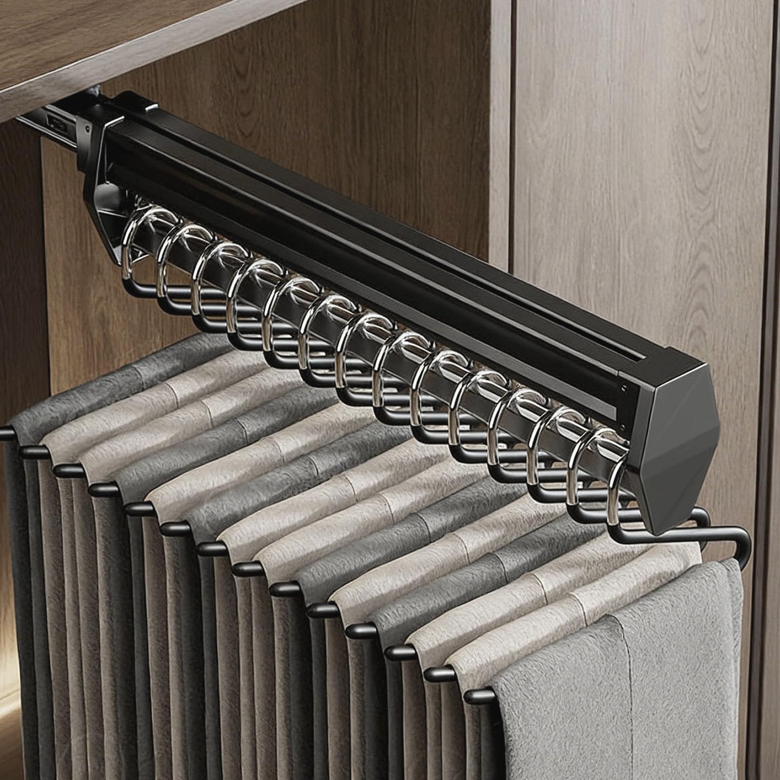 Organiseur coulissant pour pantalons idéal pour maximiser les petits placards