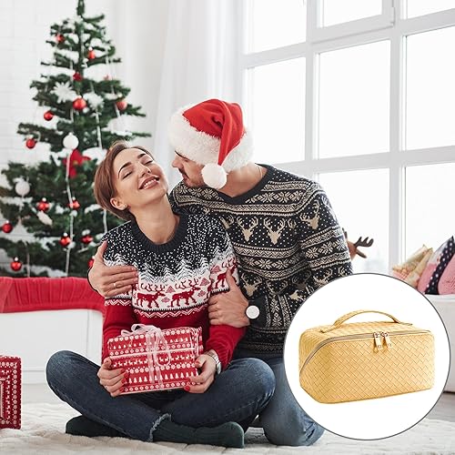 Miniatura 9 de VVABELLI Bolsa de maquillaje  Bolsa de cosméticos de viaje de gran capacidad, portátil de cuero impermeable, bolsa de maquillaje de viaje para